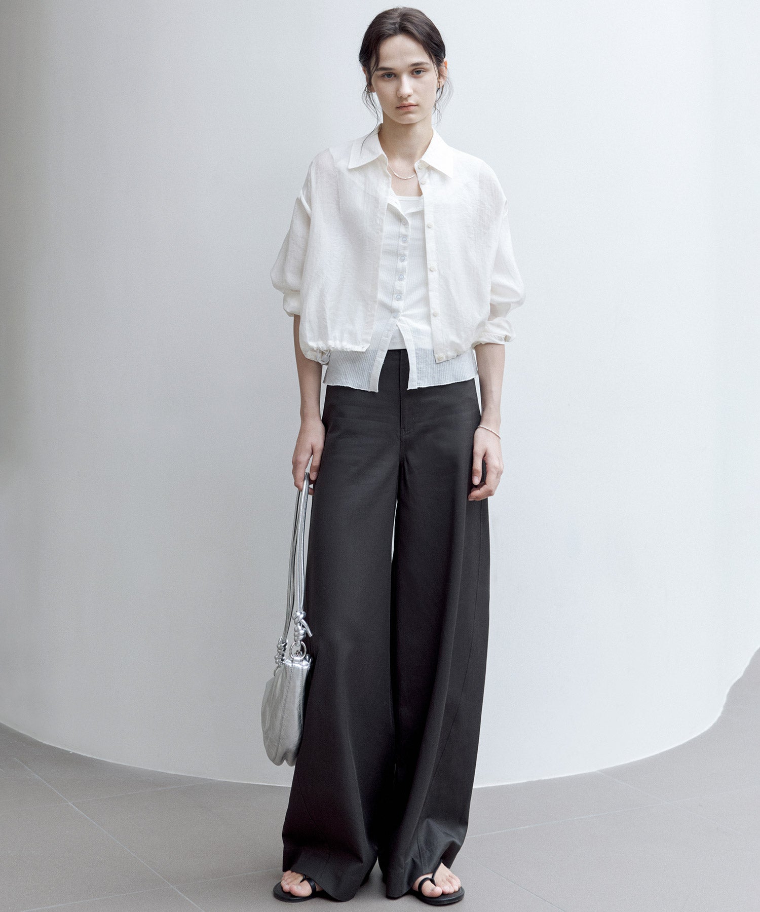 Sheer Cropped Shirt with Dropped Shoulders