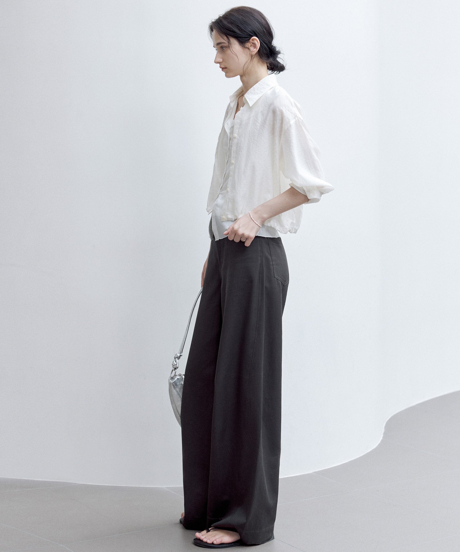 Sheer Cropped Shirt with Dropped Shoulders