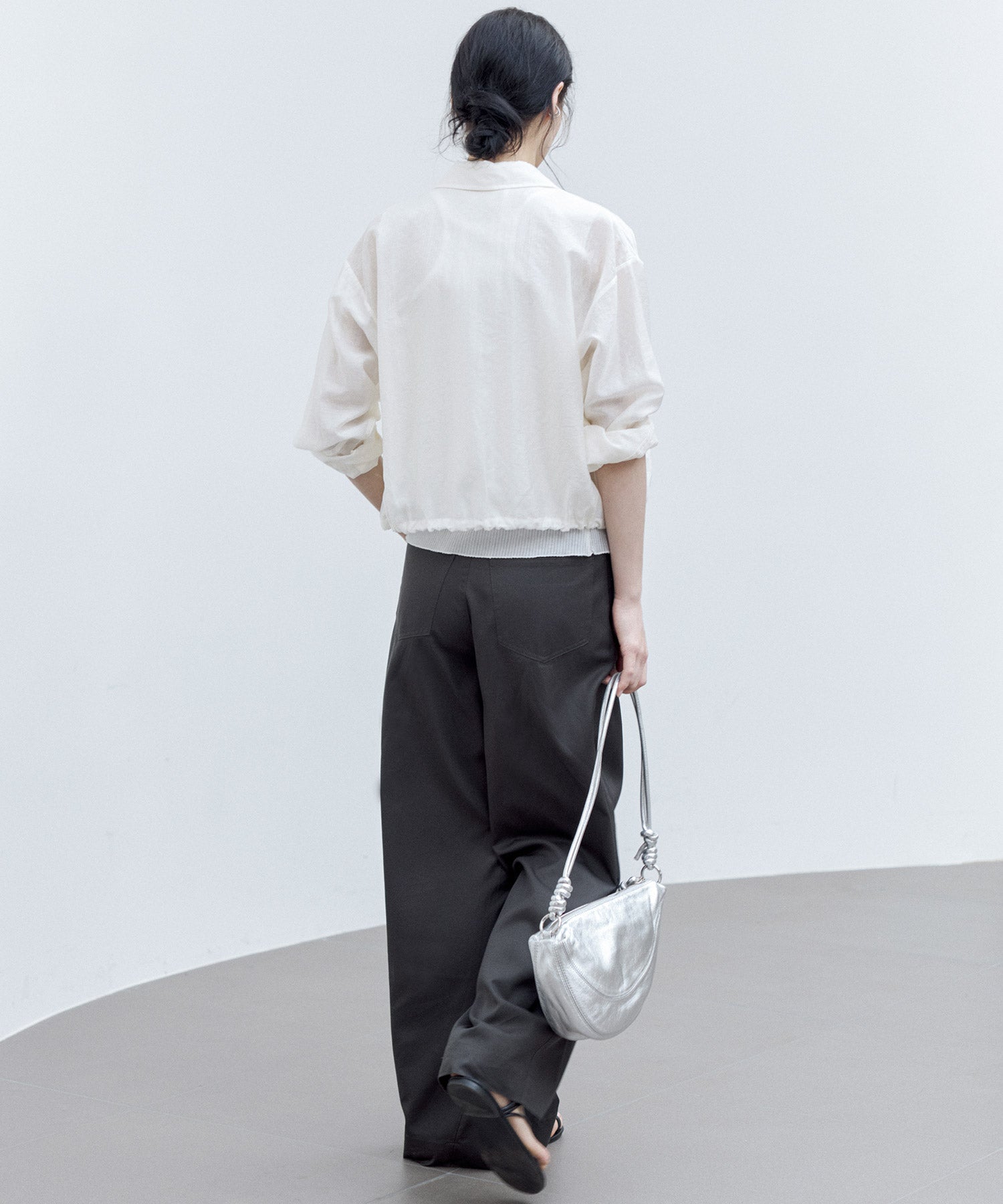 Sheer Cropped Shirt with Dropped Shoulders