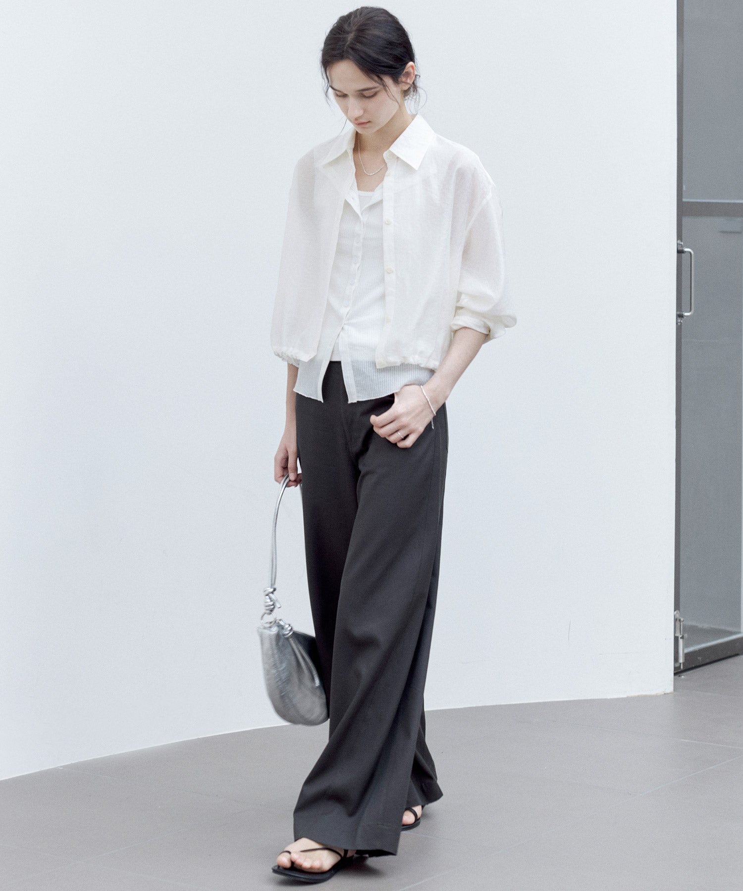 Sheer Cropped Shirt with Dropped Shoulders