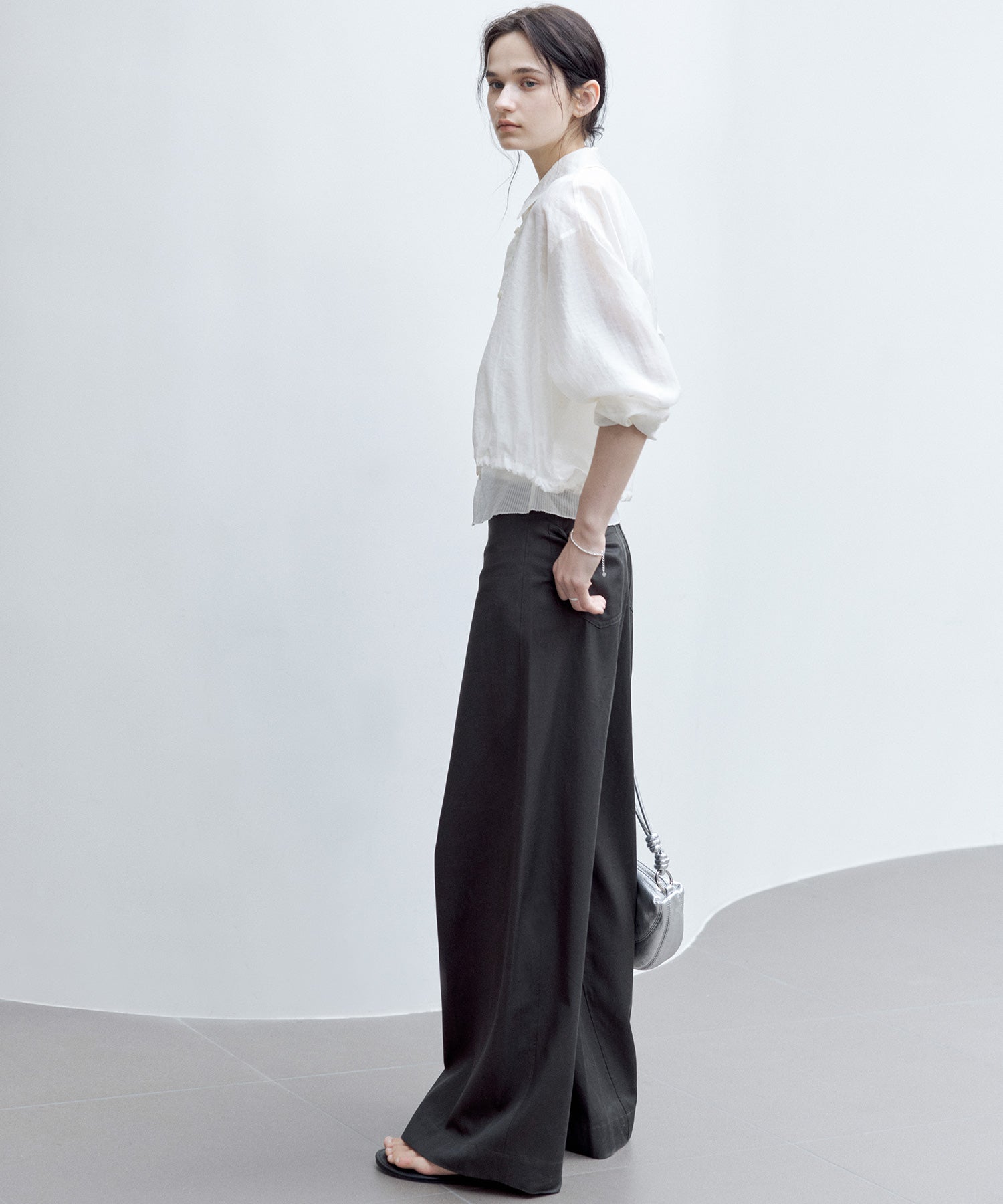 Sheer Cropped Shirt with Dropped Shoulders