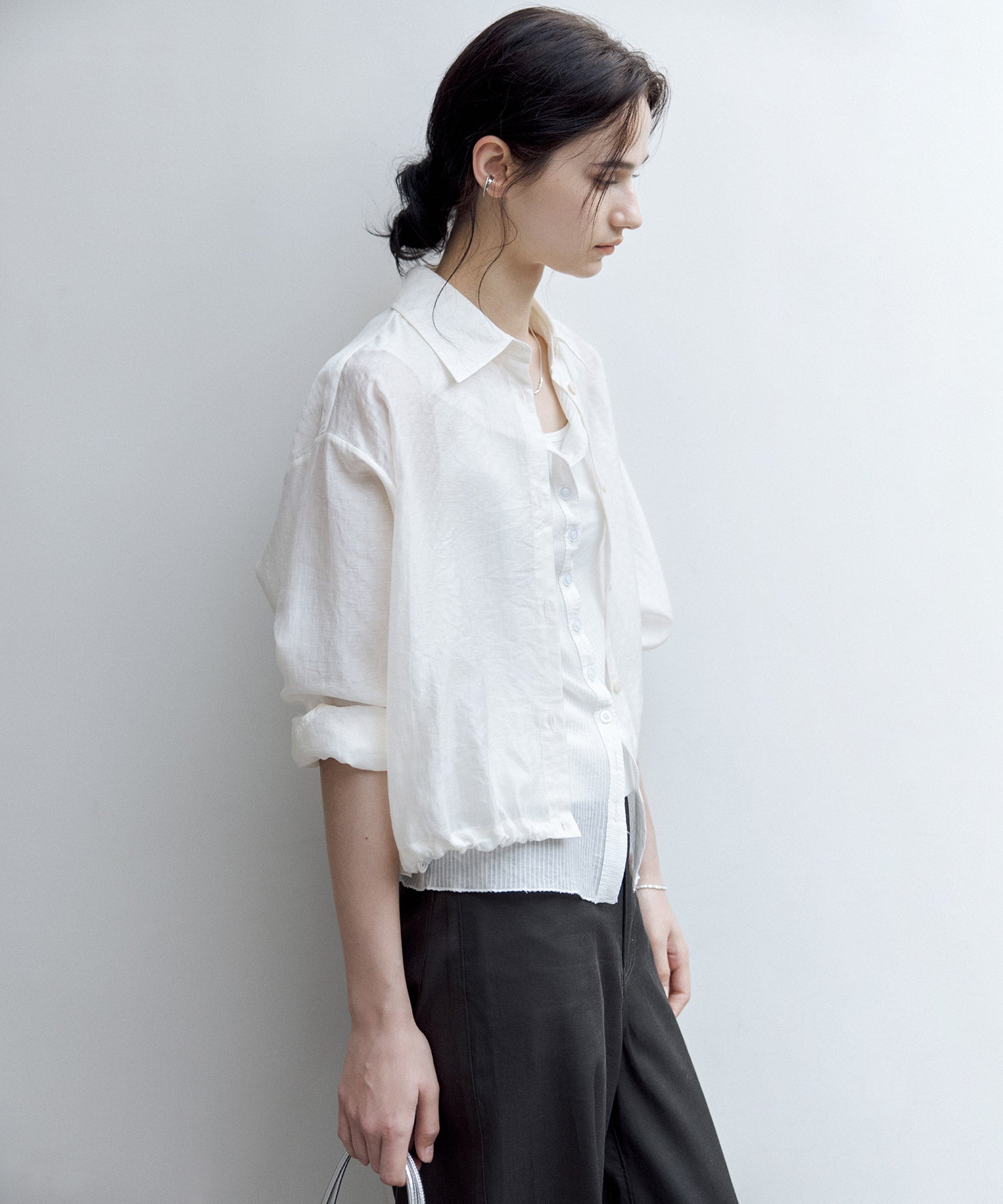 Sheer Cropped Shirt with Dropped Shoulders