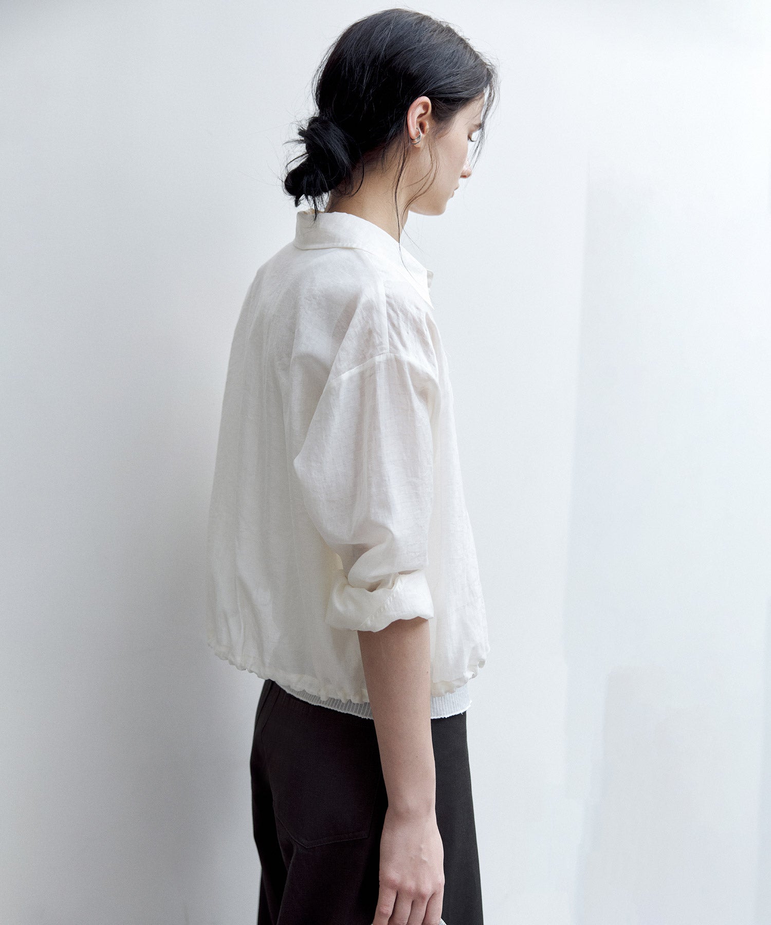 Sheer Cropped Shirt with Dropped Shoulders