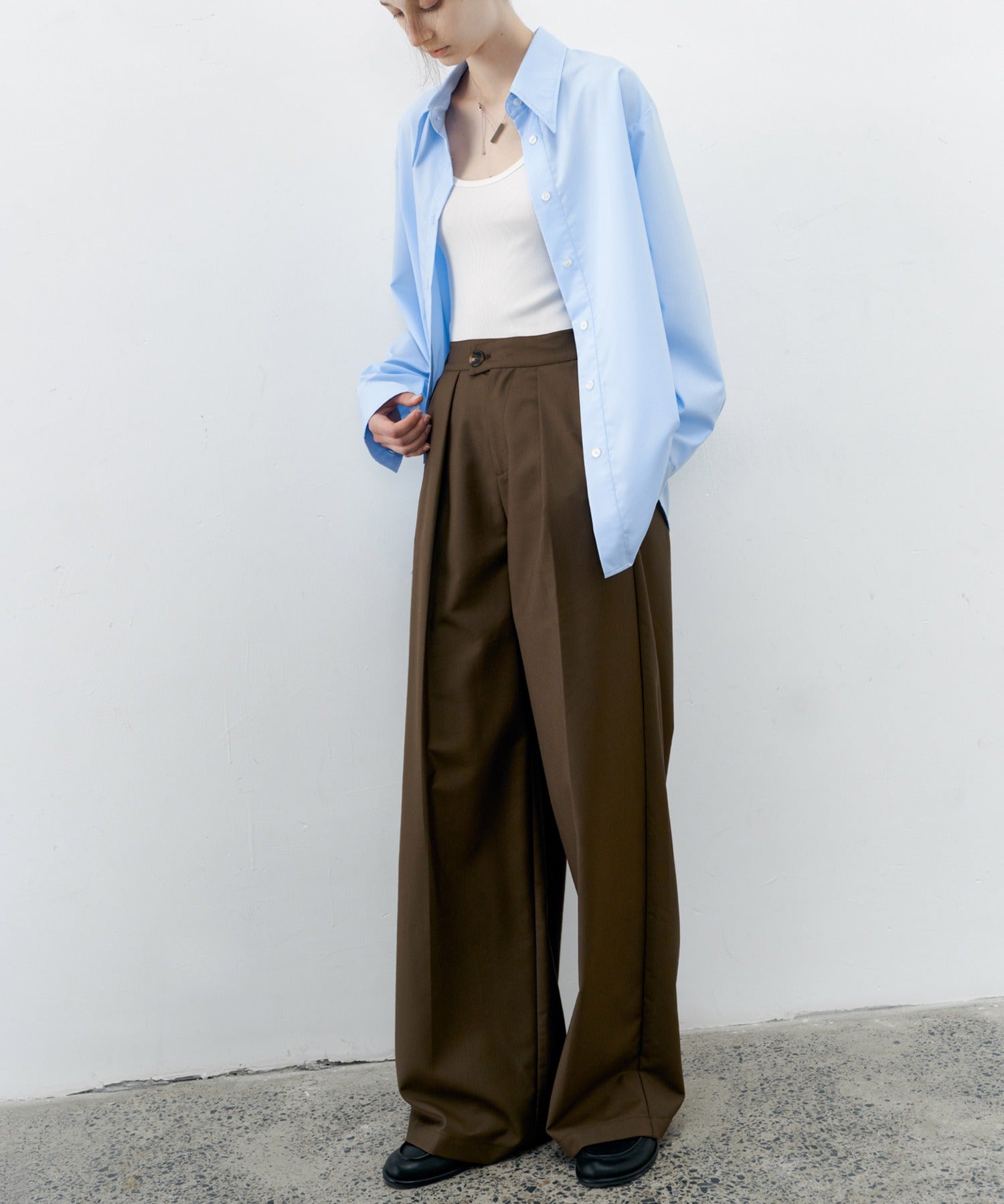 Hybrid Waist Detail Flowy Slacks