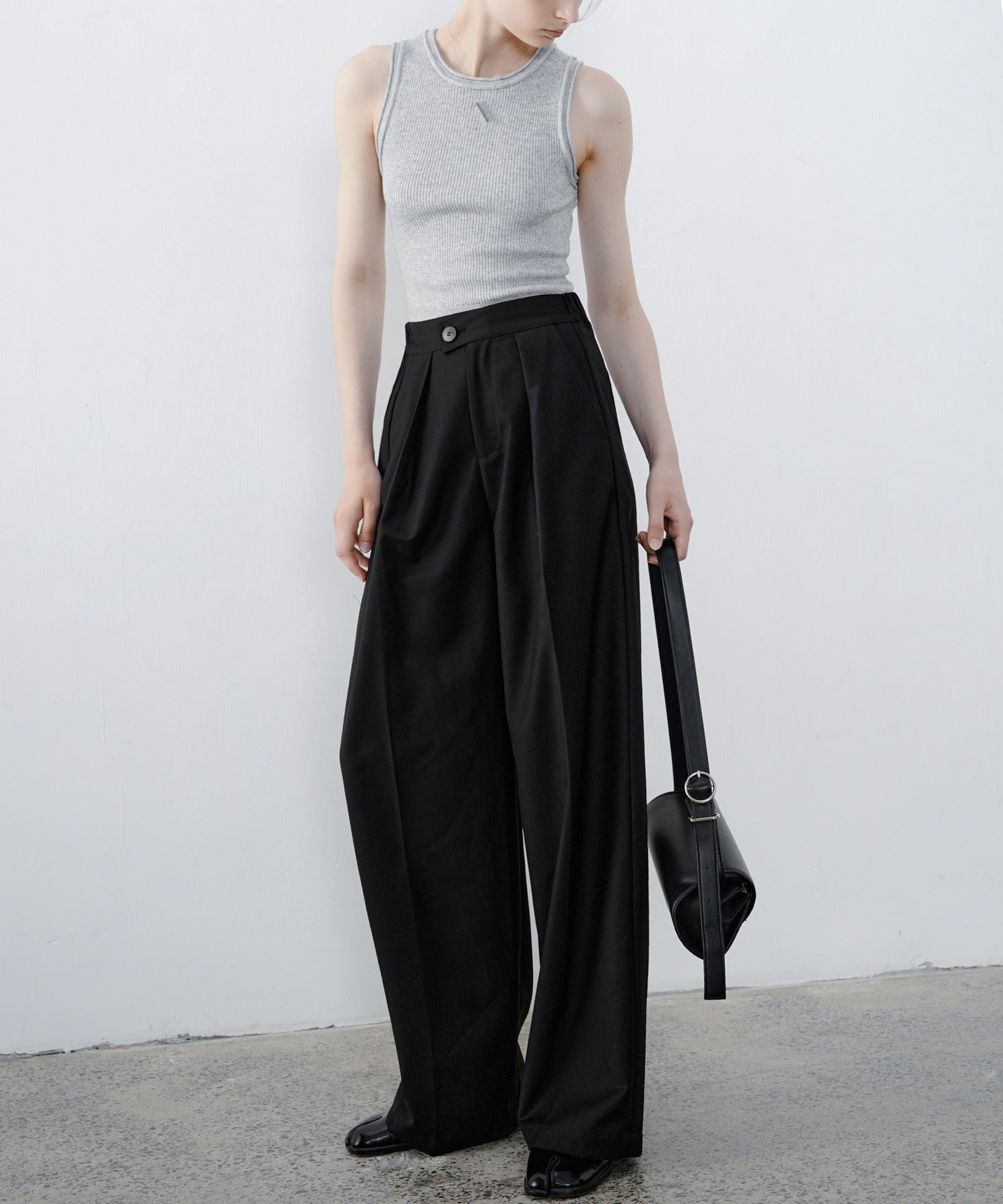 Hybrid Waist Detail Flowy Slacks