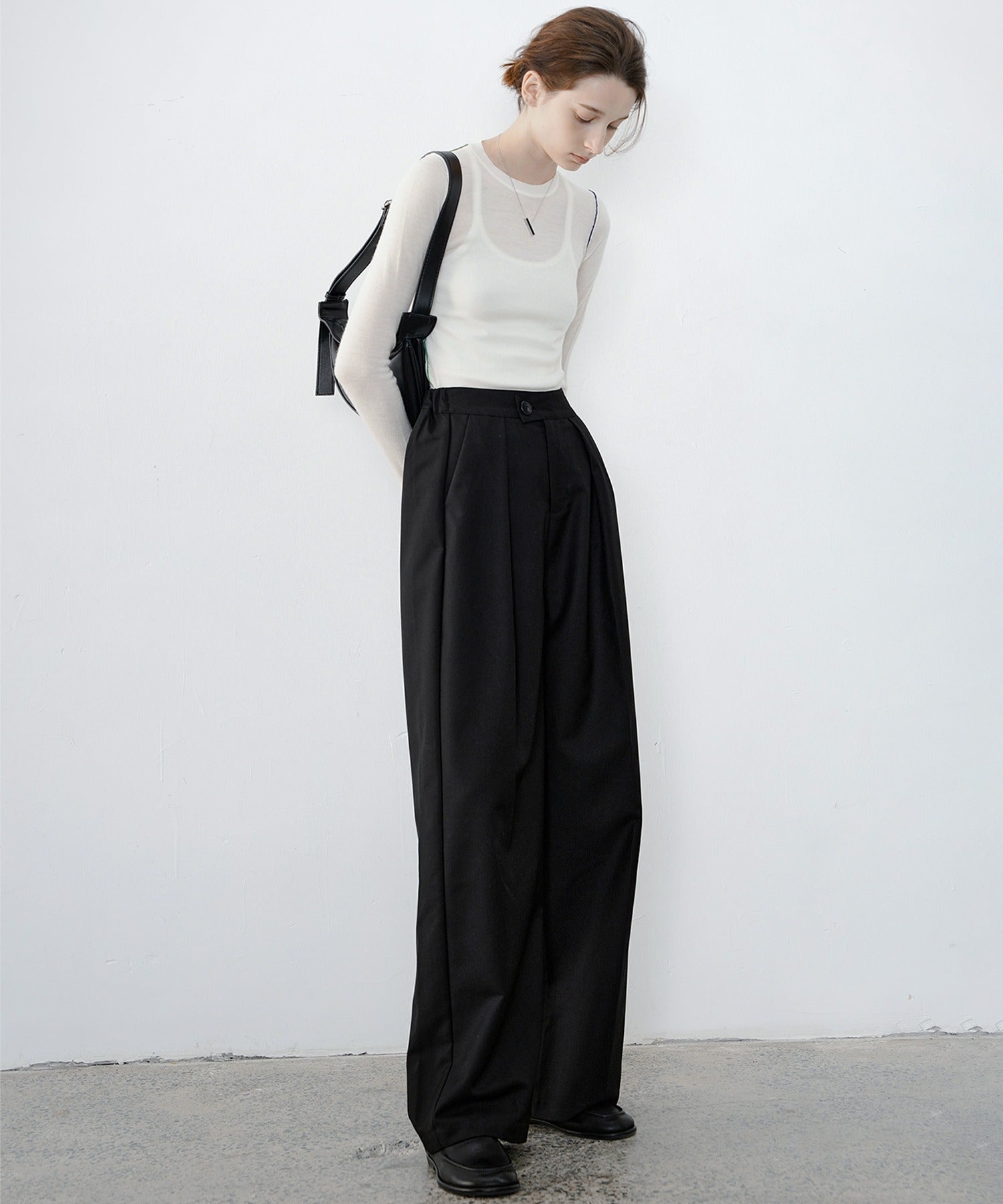 Hybrid Waist Detail Flowy Slacks