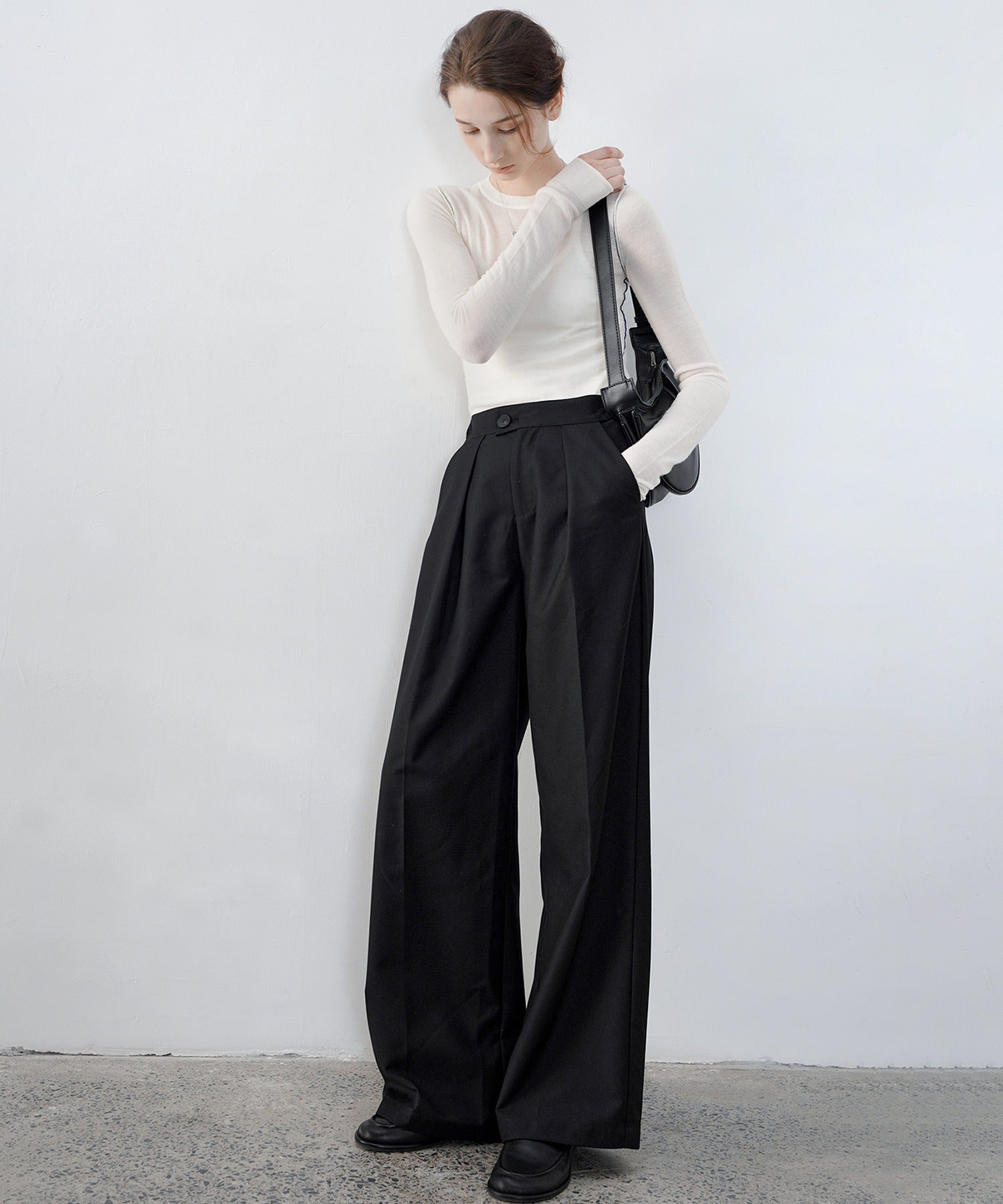 Hybrid Waist Detail Flowy Slacks