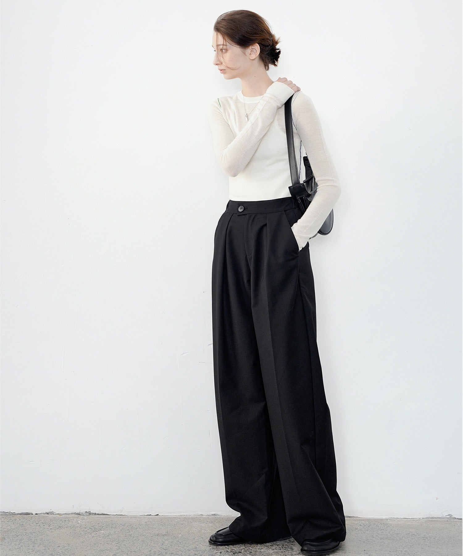 Hybrid Waist Detail Flowy Slacks