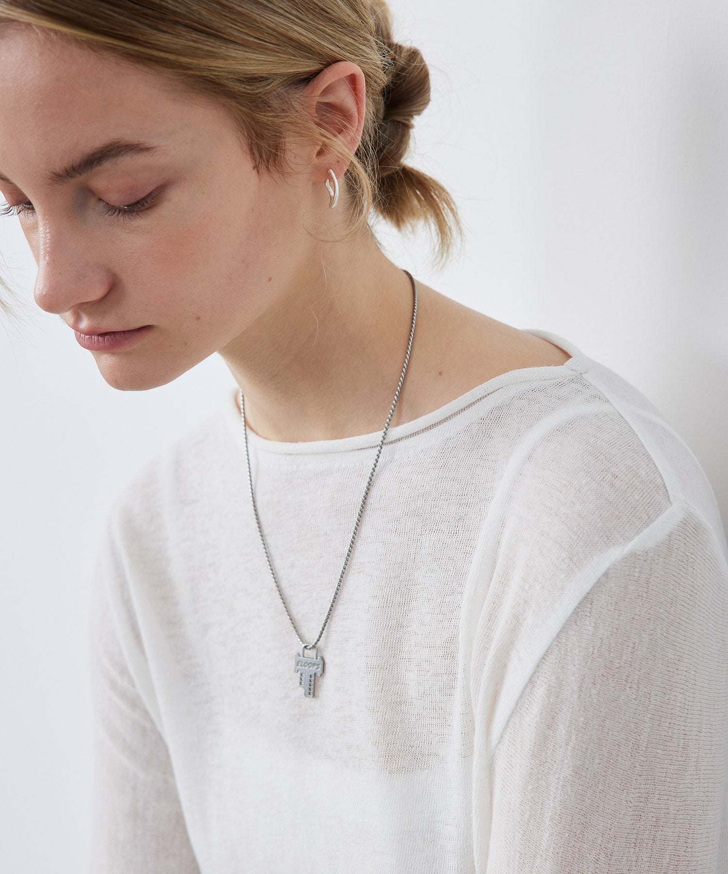 Key-Shaped Charm Necklace with Eloops Logo on Snake Chain