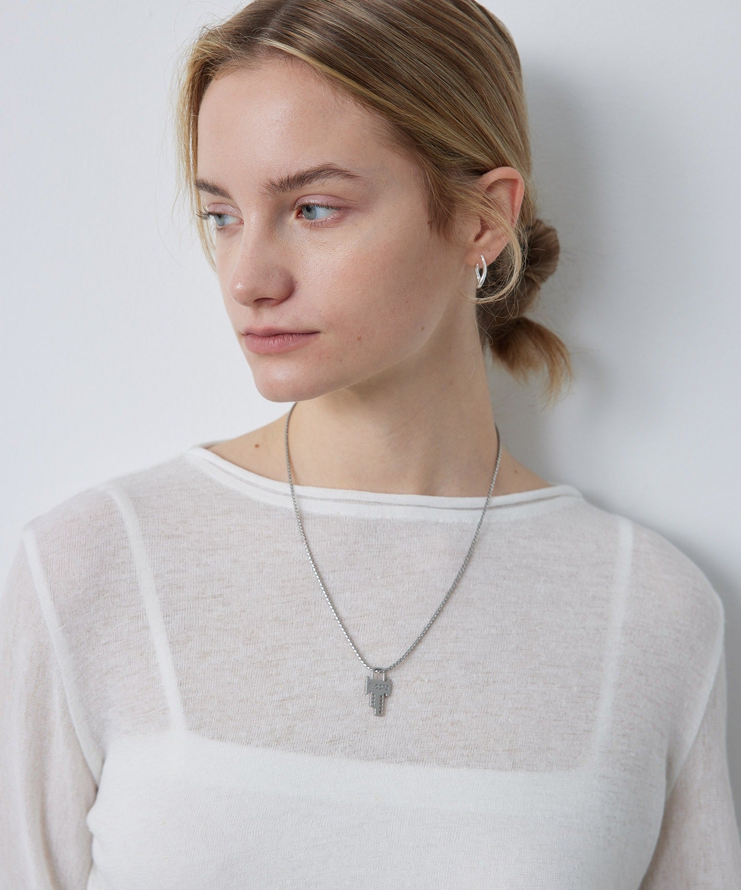 Key-Shaped Charm Necklace with Eloops Logo on Snake Chain