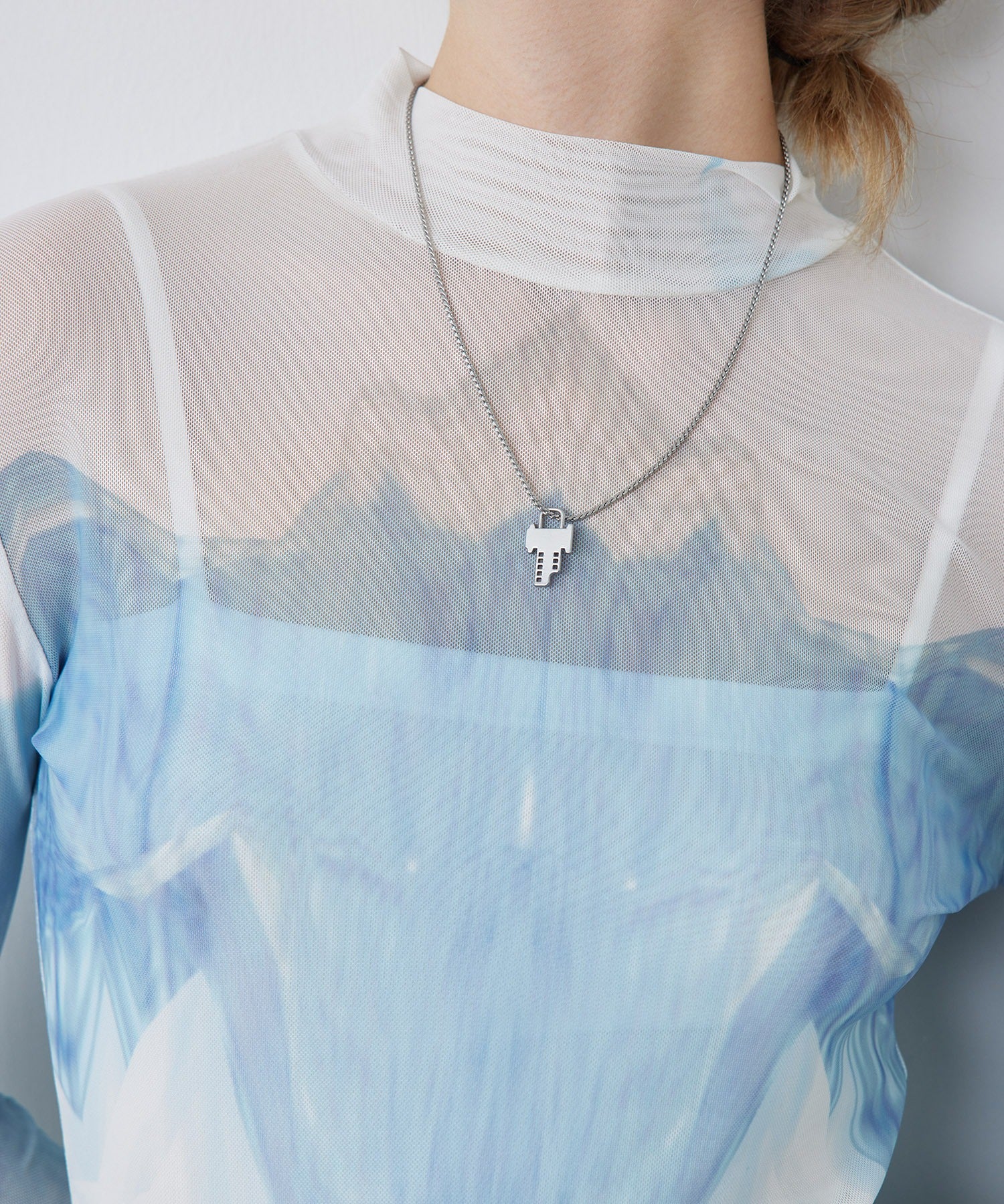 Key-Shaped Charm Necklace with Eloops Logo on Snake Chain