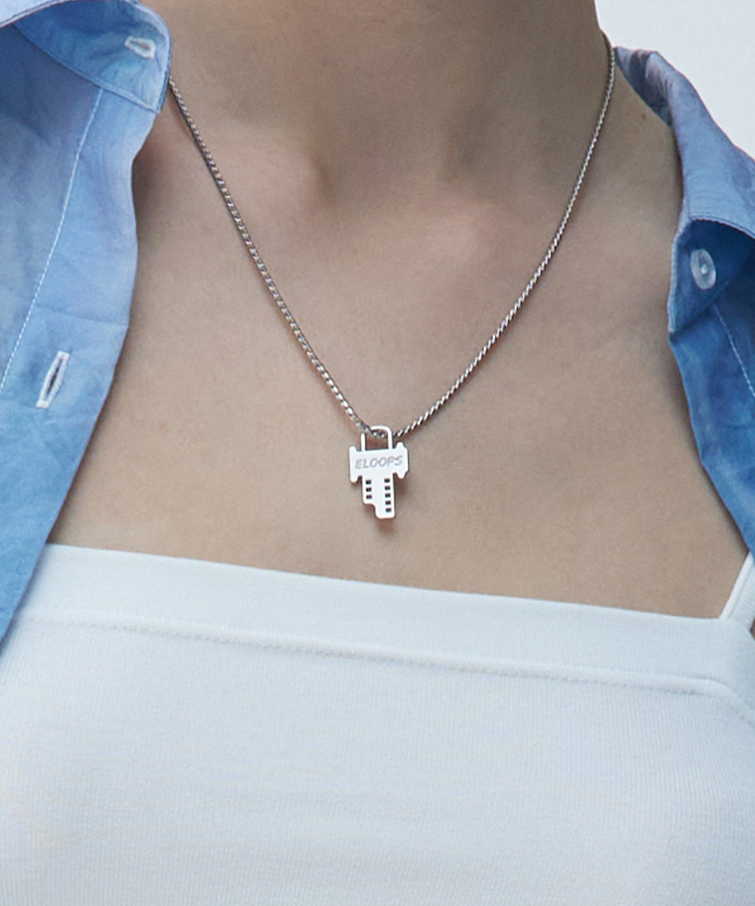 Key-Shaped Charm Necklace with Eloops Logo on Snake Chain