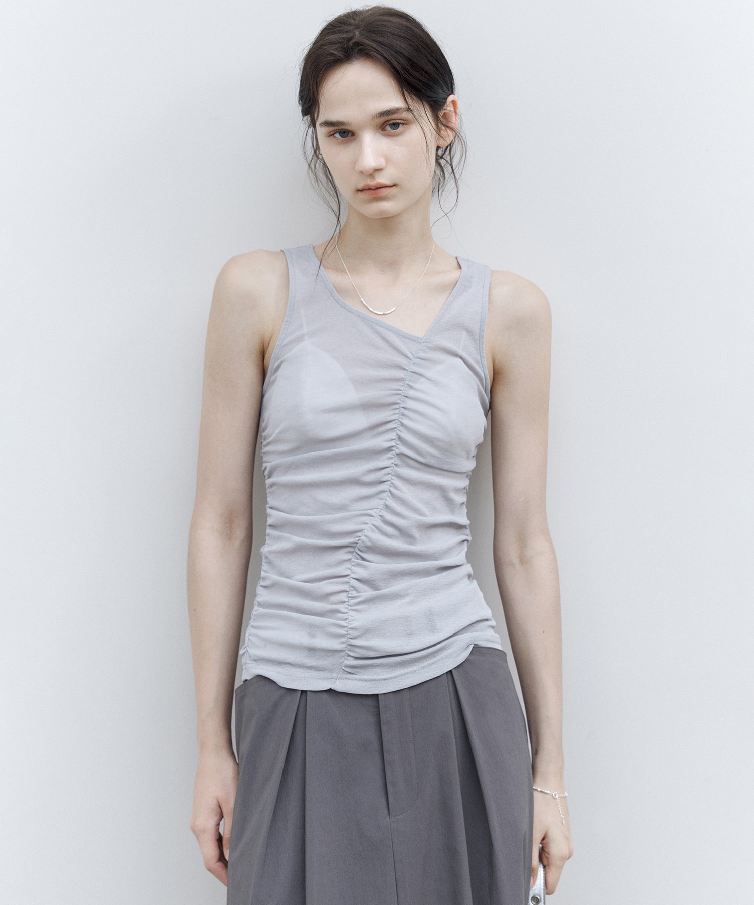 Ruched Checkered Sleeveless Top – Slim Fit Summer Blouse