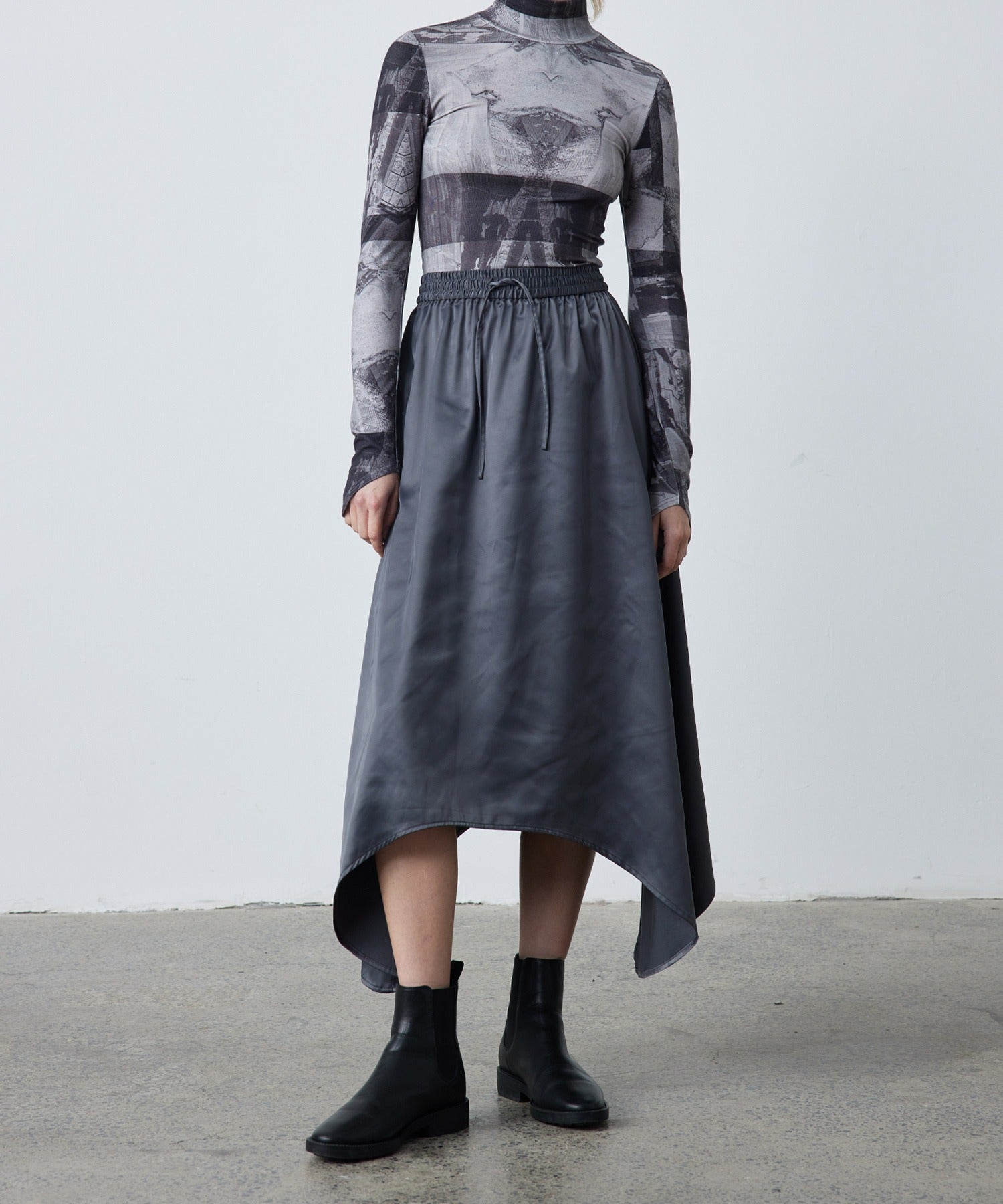 Satin Flare Skirt with Asymmetric Hemline