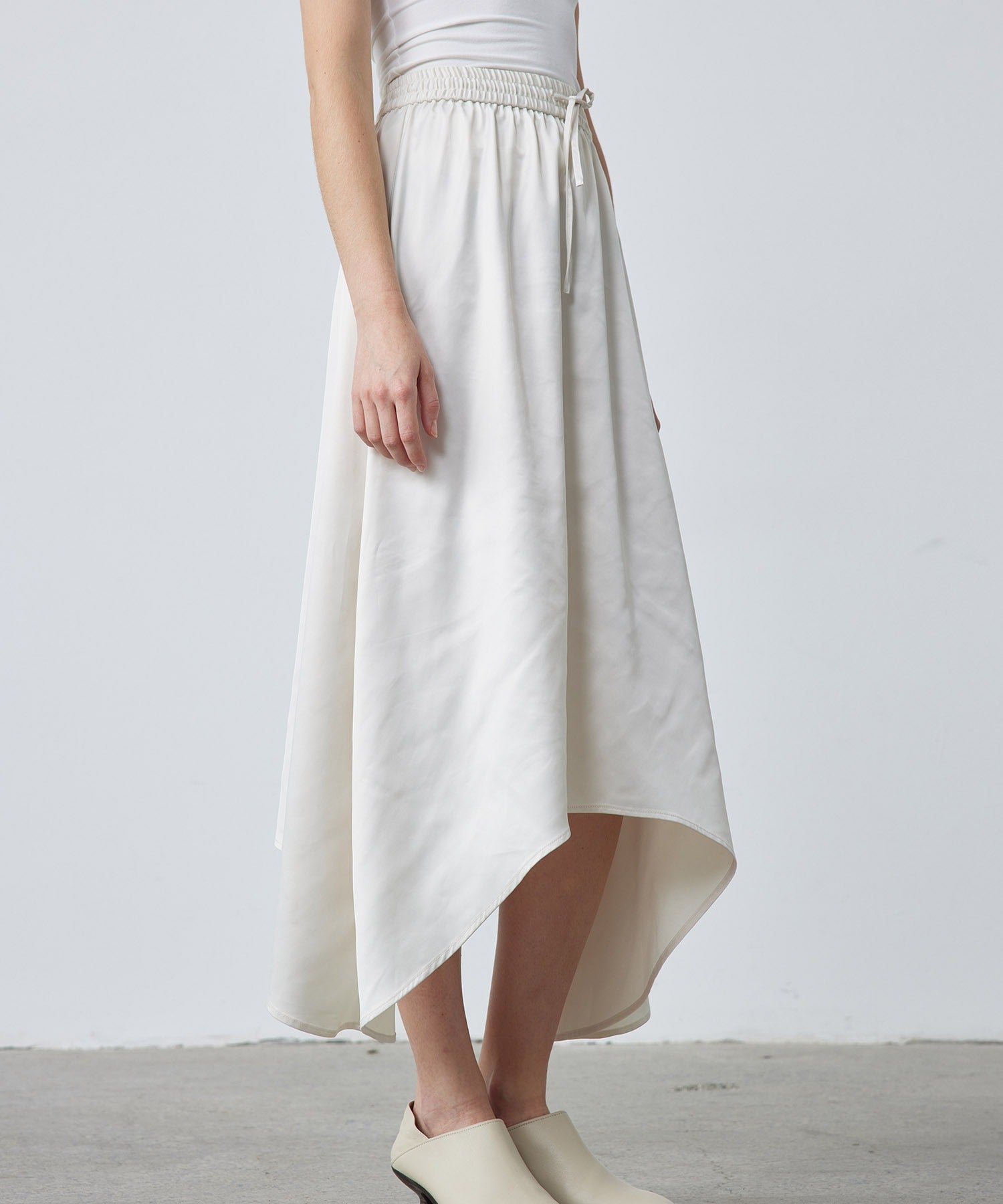 Satin Flare Skirt with Asymmetric Hemline