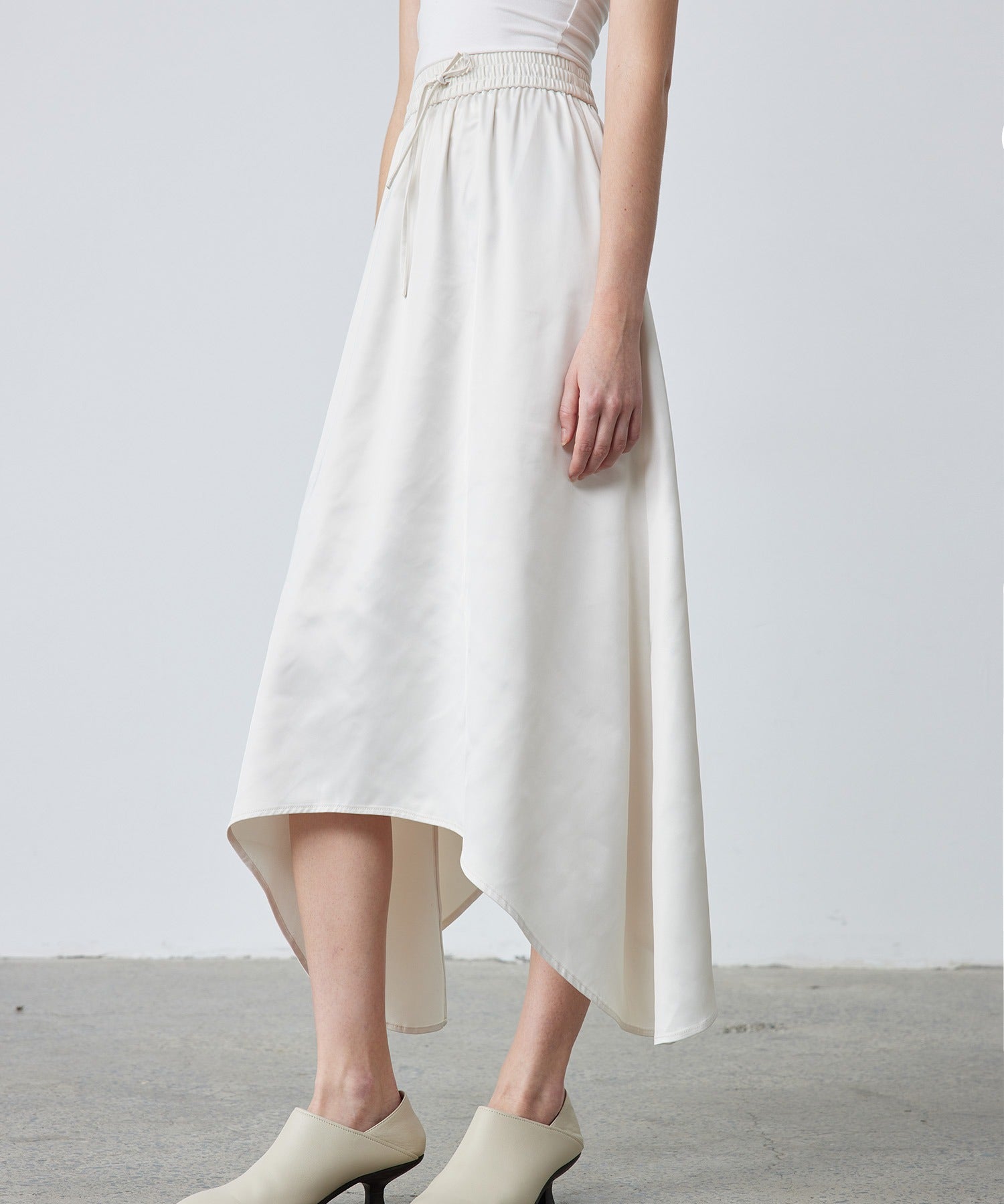 Satin Flare Skirt with Asymmetric Hemline