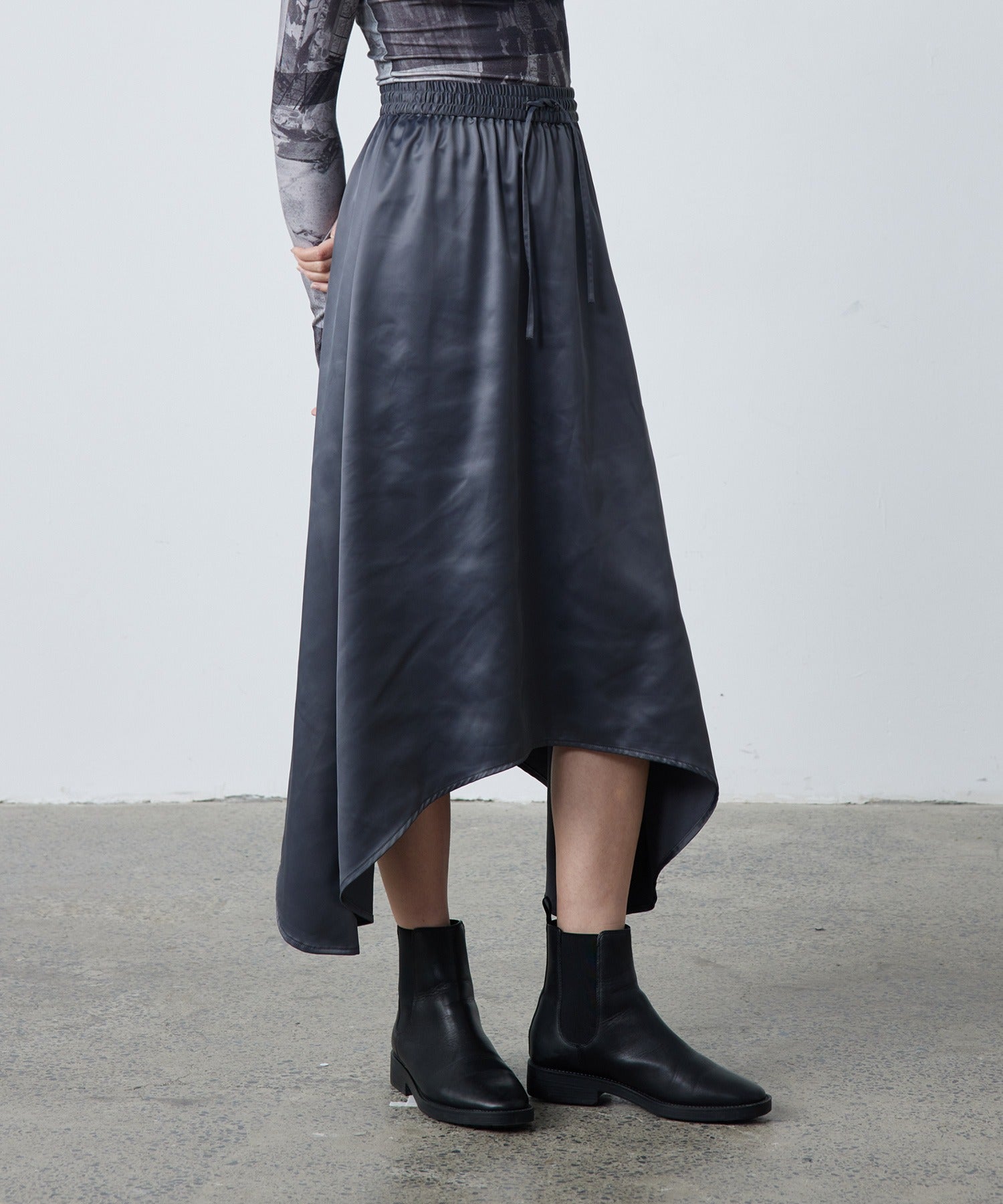 Satin Flare Skirt with Asymmetric Hemline