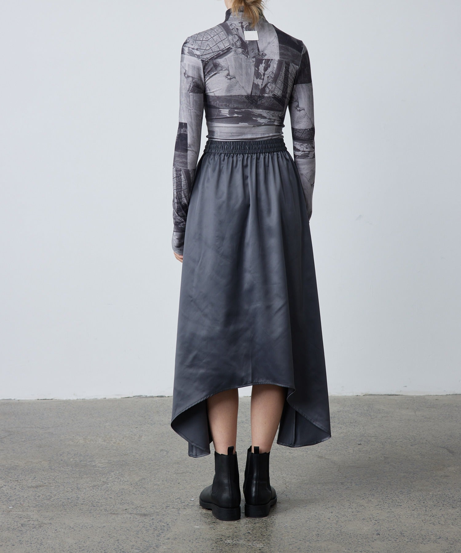 Satin Flare Skirt with Asymmetric Hemline