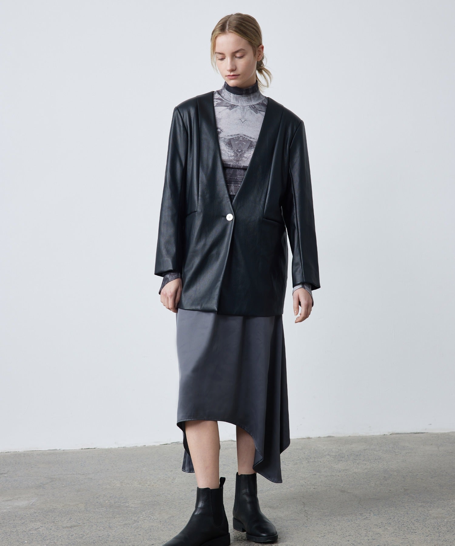 Satin Flare Skirt with Asymmetric Hemline