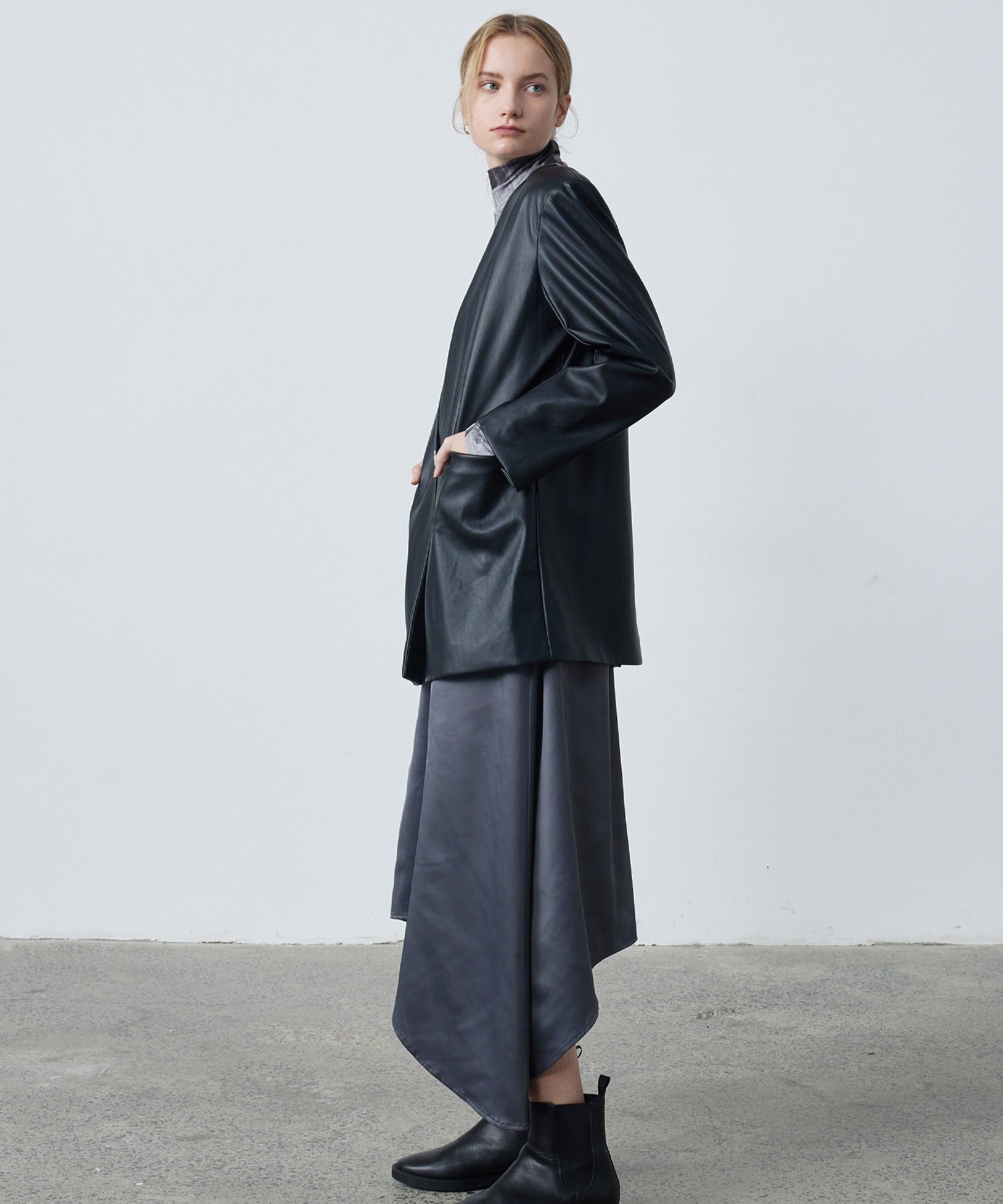 Satin Flare Skirt with Asymmetric Hemline
