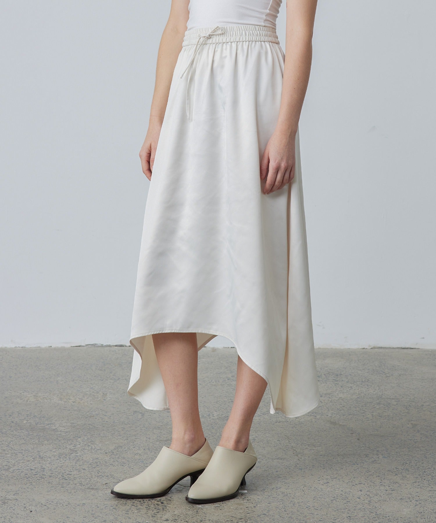 Satin Flare Skirt with Asymmetric Hemline