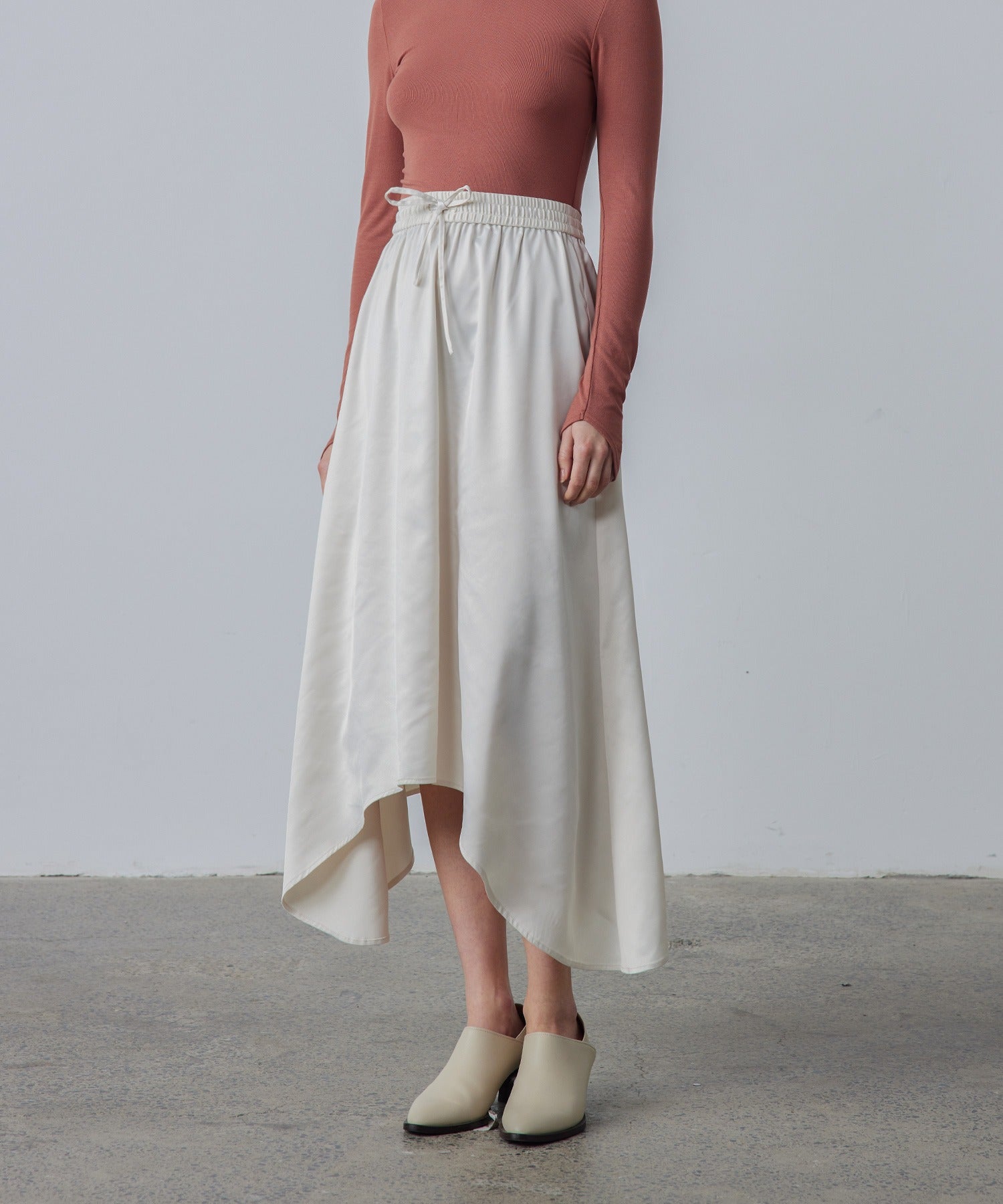 Satin Flare Skirt with Asymmetric Hemline