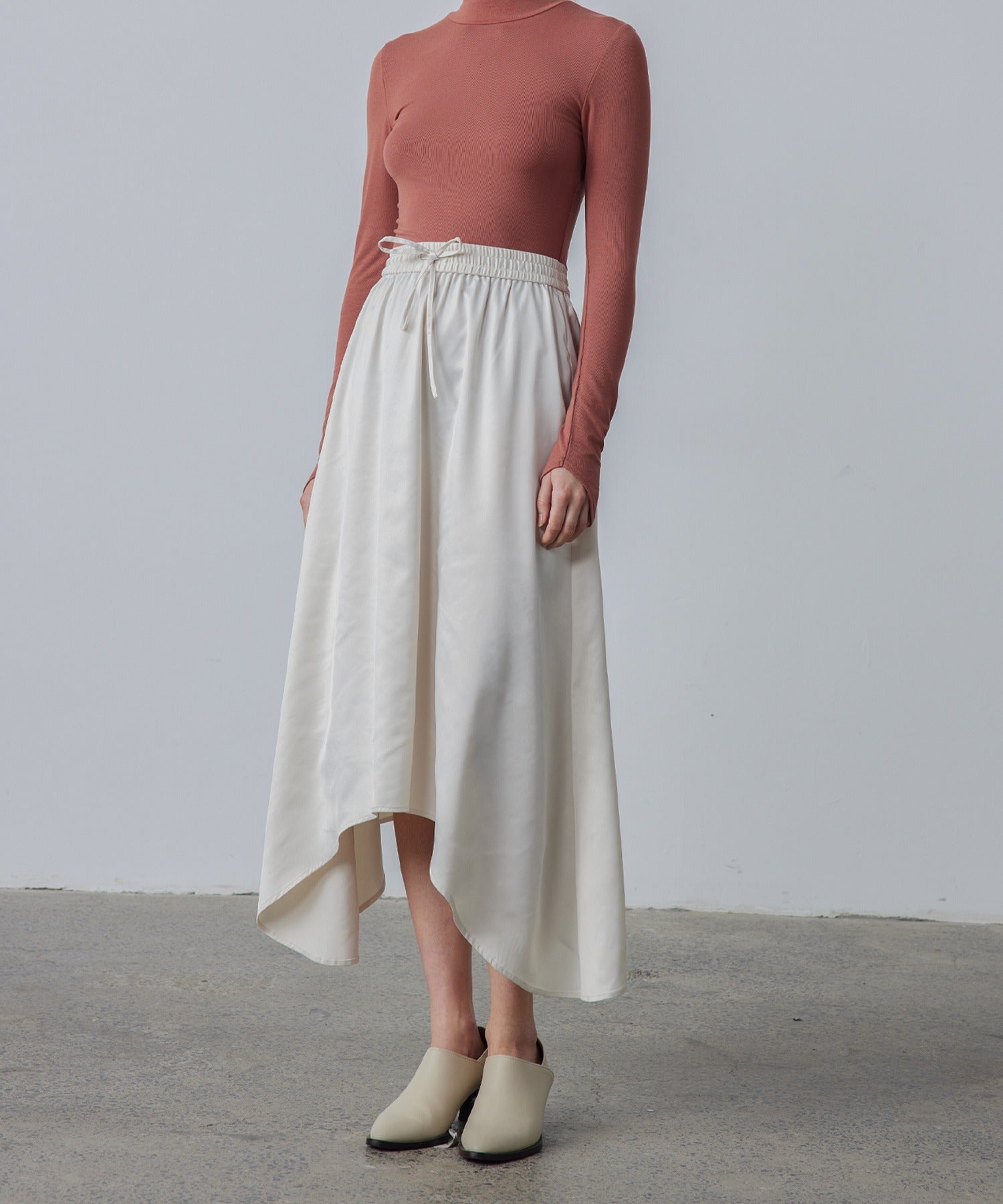 Satin Flare Skirt with Asymmetric Hemline