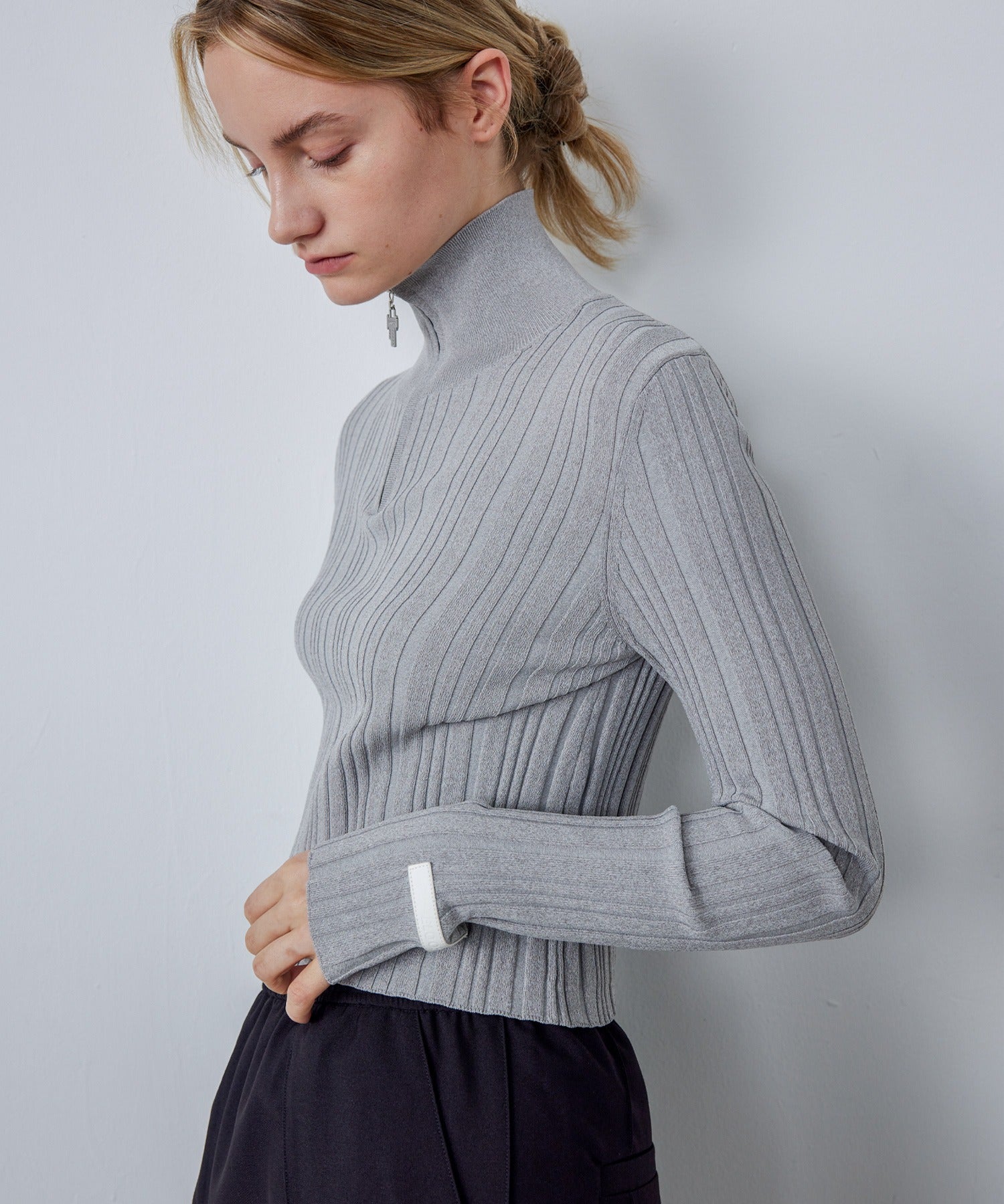 Half-Zip Ribbed Knit Pullover