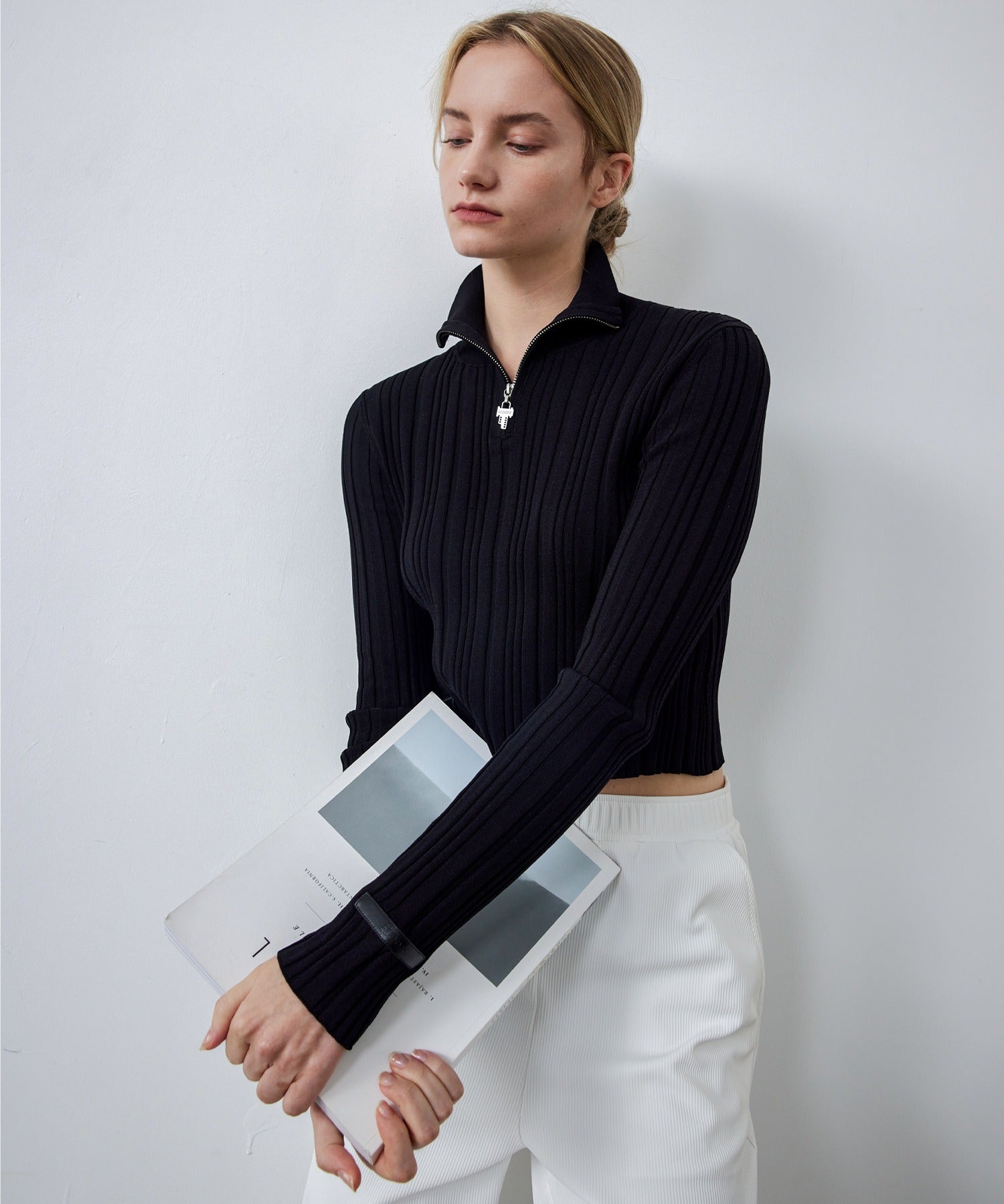 Half-Zip Ribbed Knit Pullover