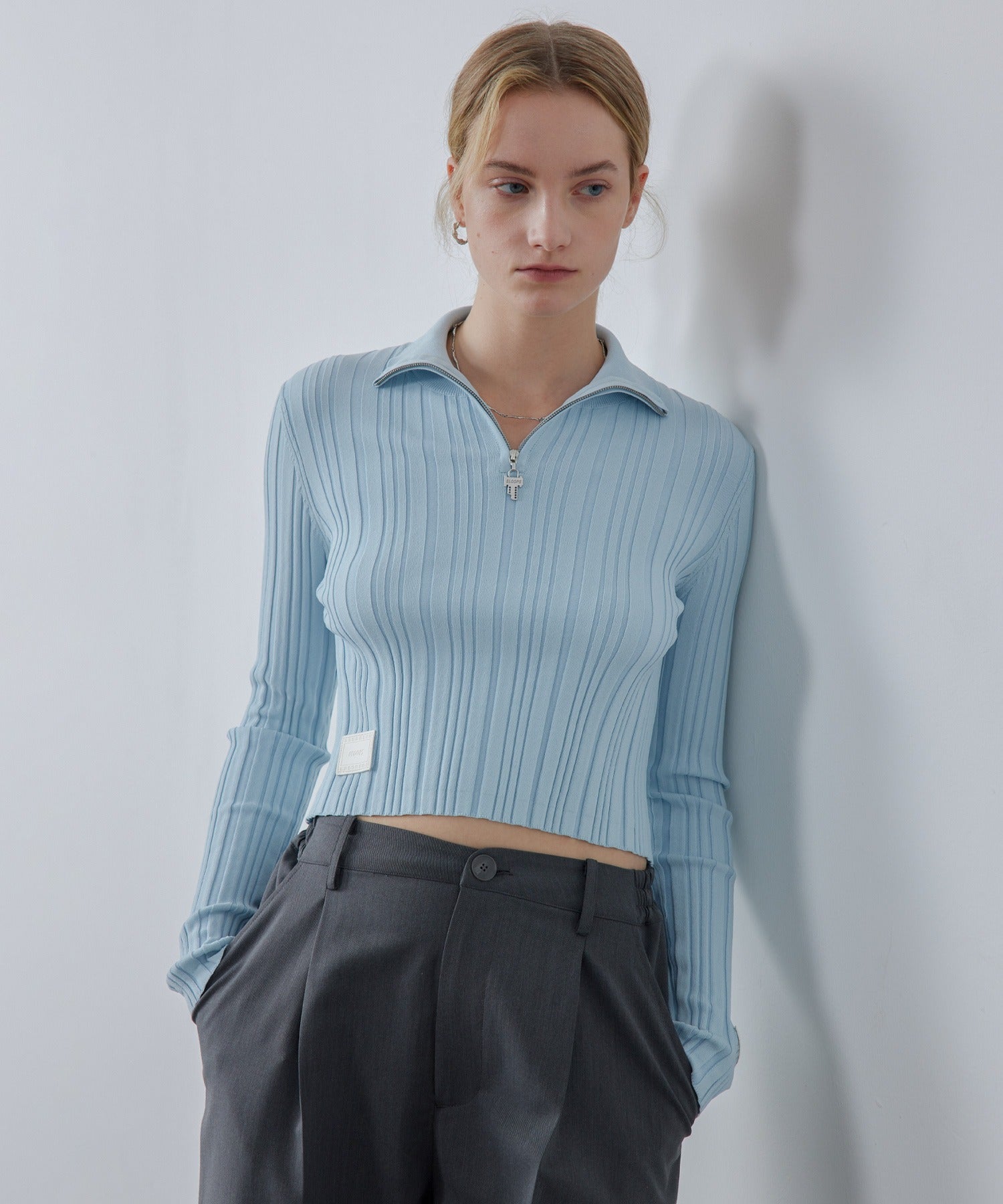 Half-Zip Ribbed Knit Pullover
