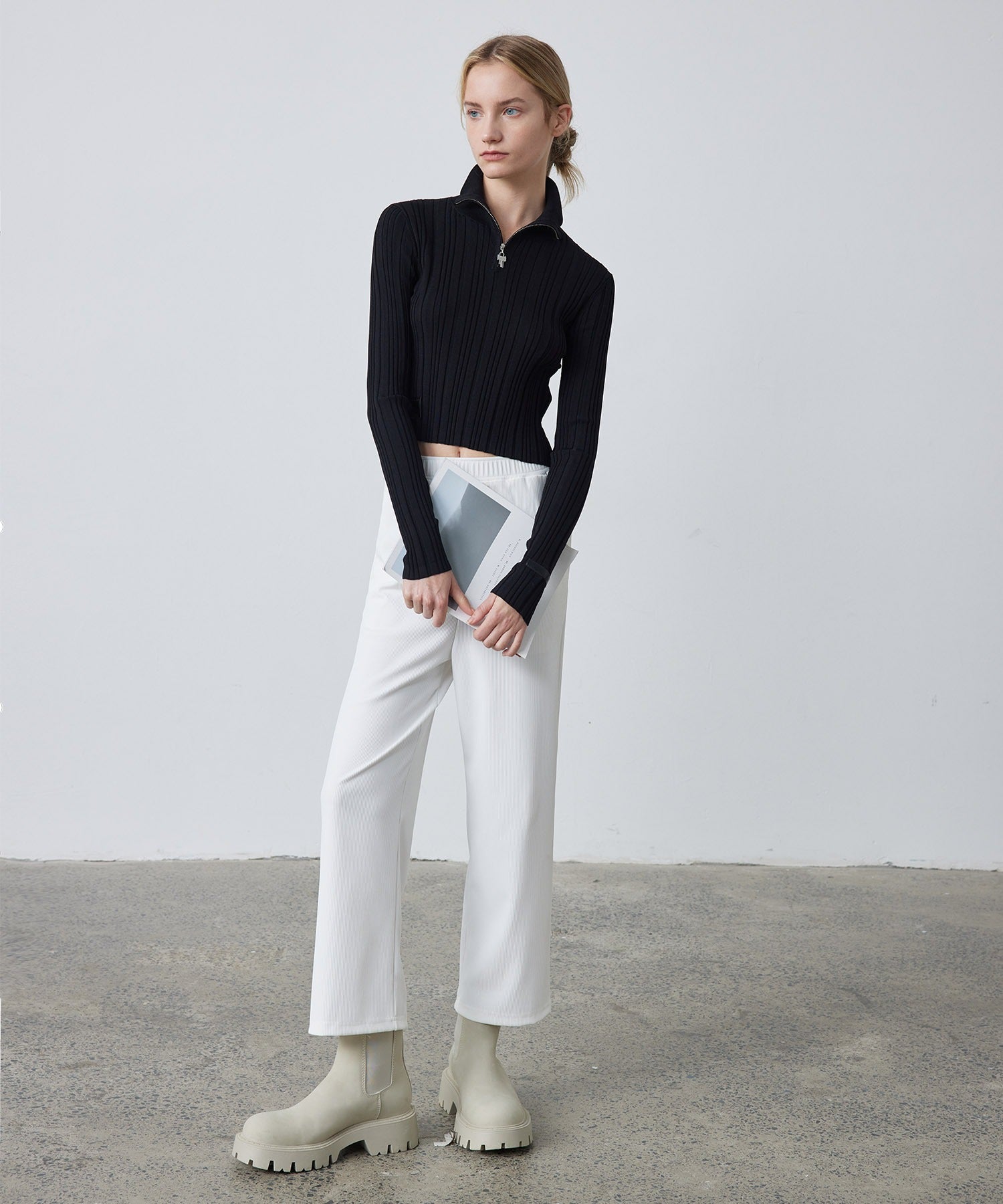 Half-Zip Ribbed Knit Pullover