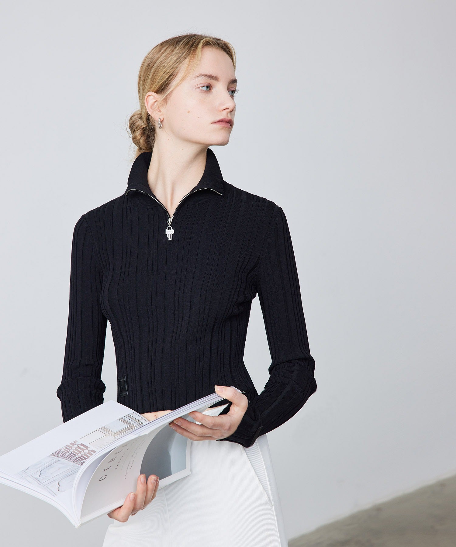 Half-Zip Ribbed Knit Pullover