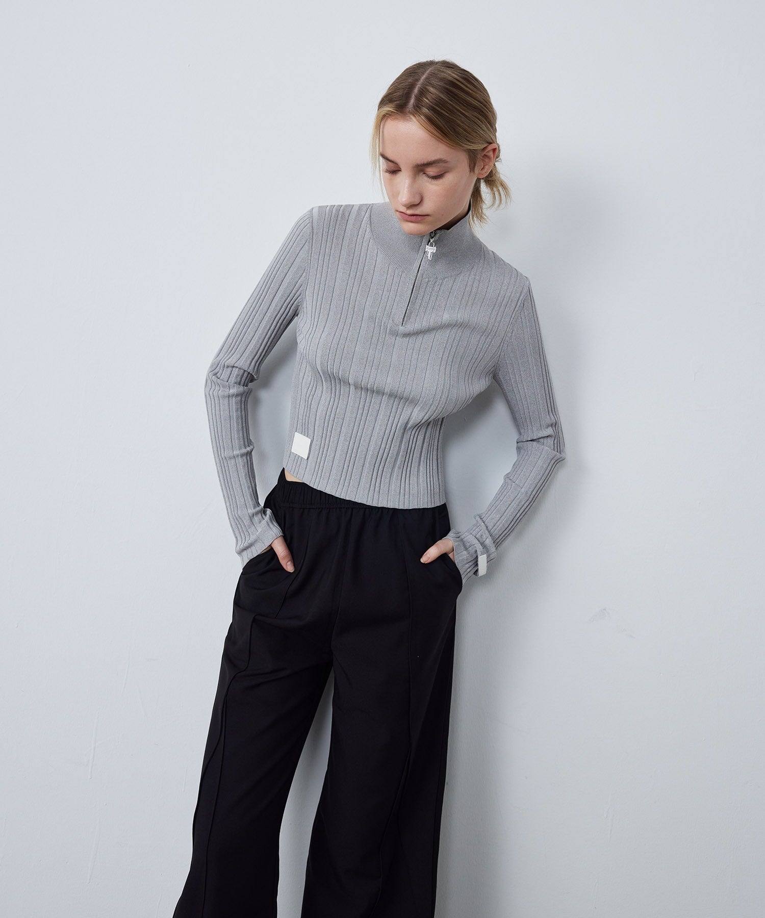 Half-Zip Ribbed Knit Pullover