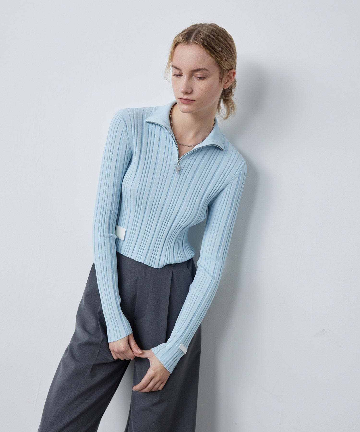 Half-Zip Ribbed Knit Pullover