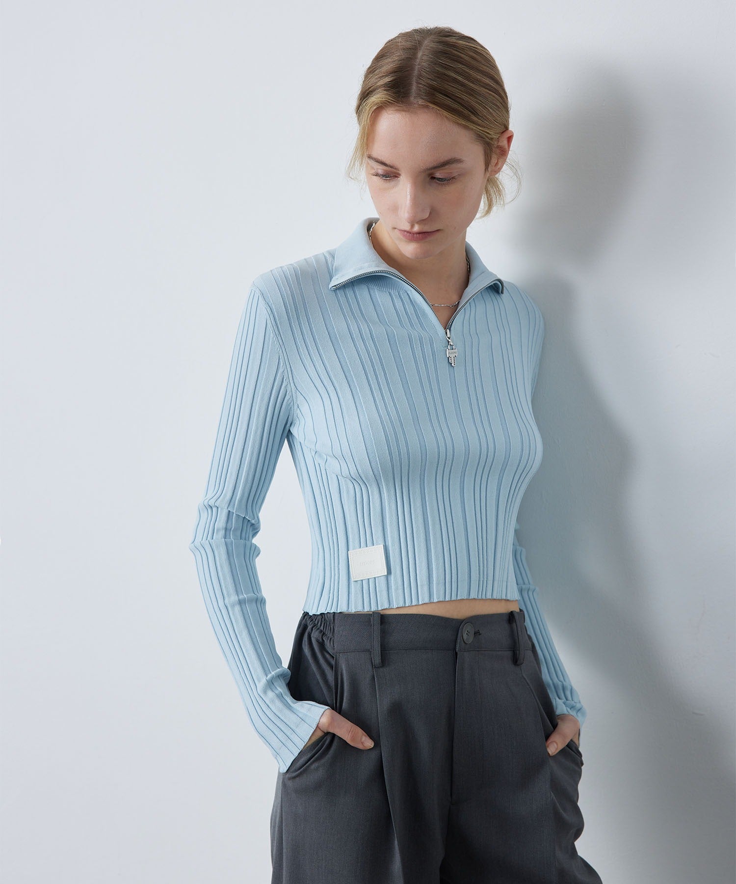 Half-Zip Ribbed Knit Pullover