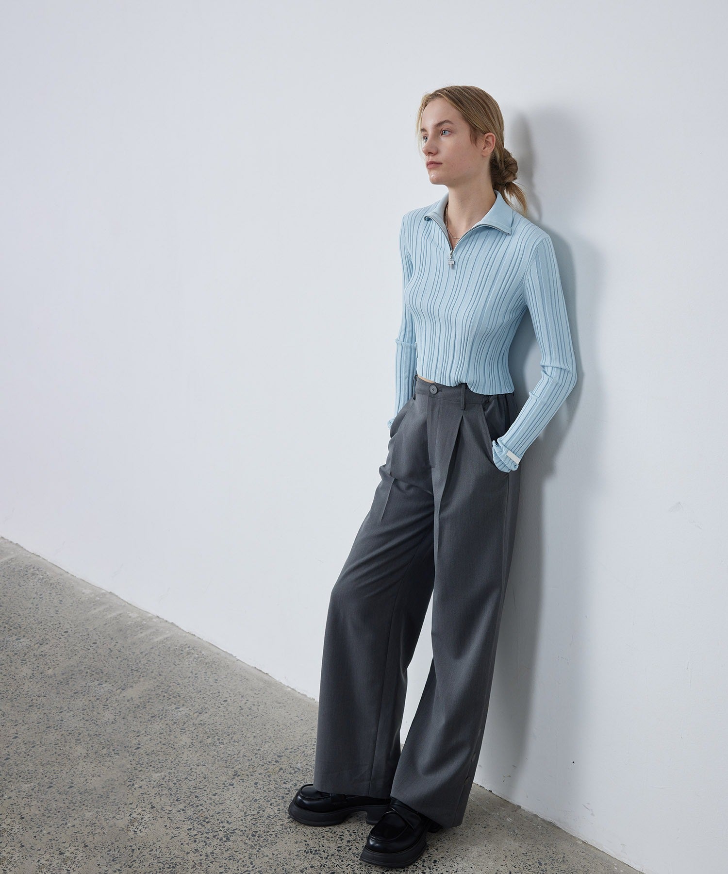 Half-Zip Ribbed Knit Pullover
