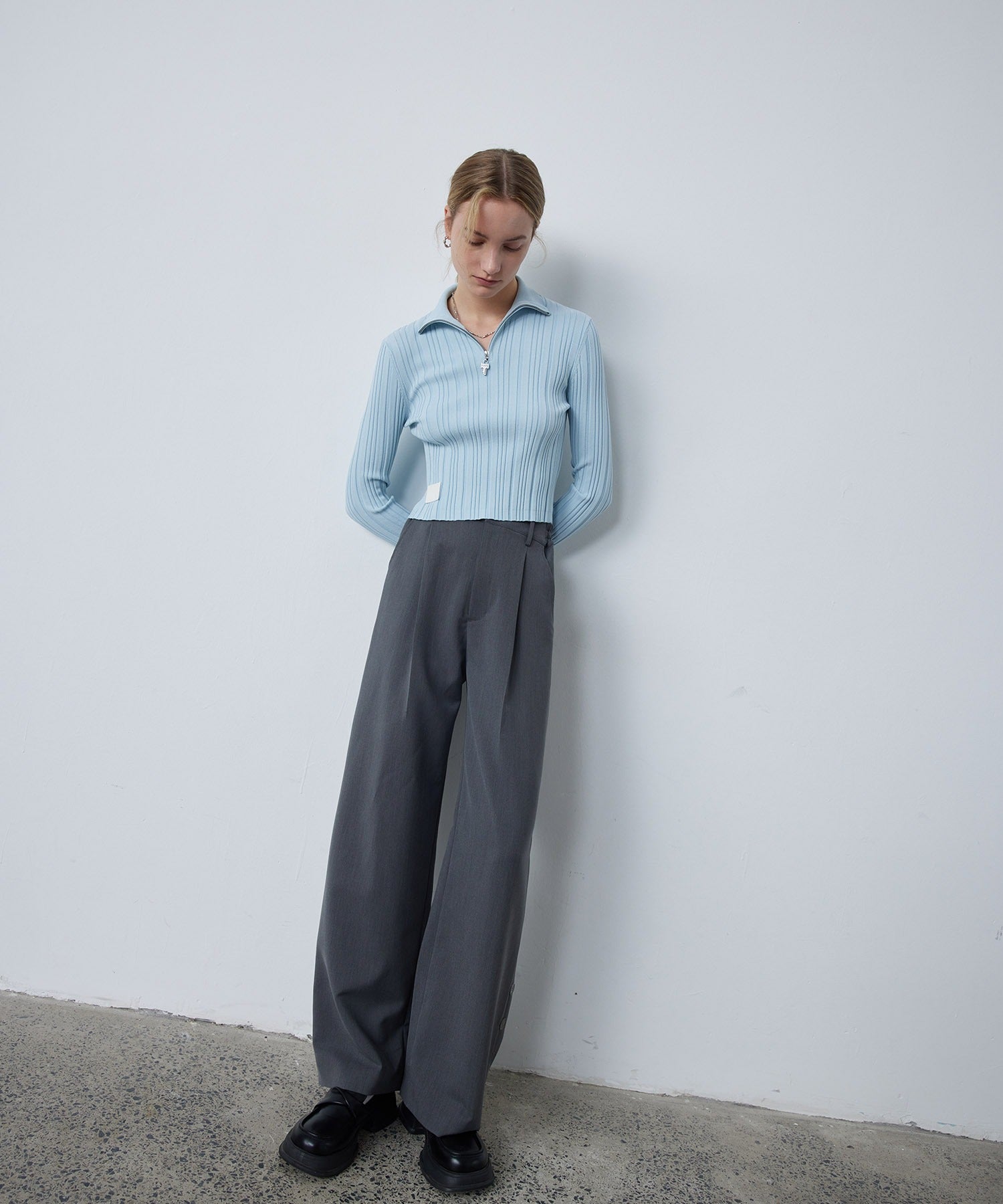 Half-Zip Ribbed Knit Pullover