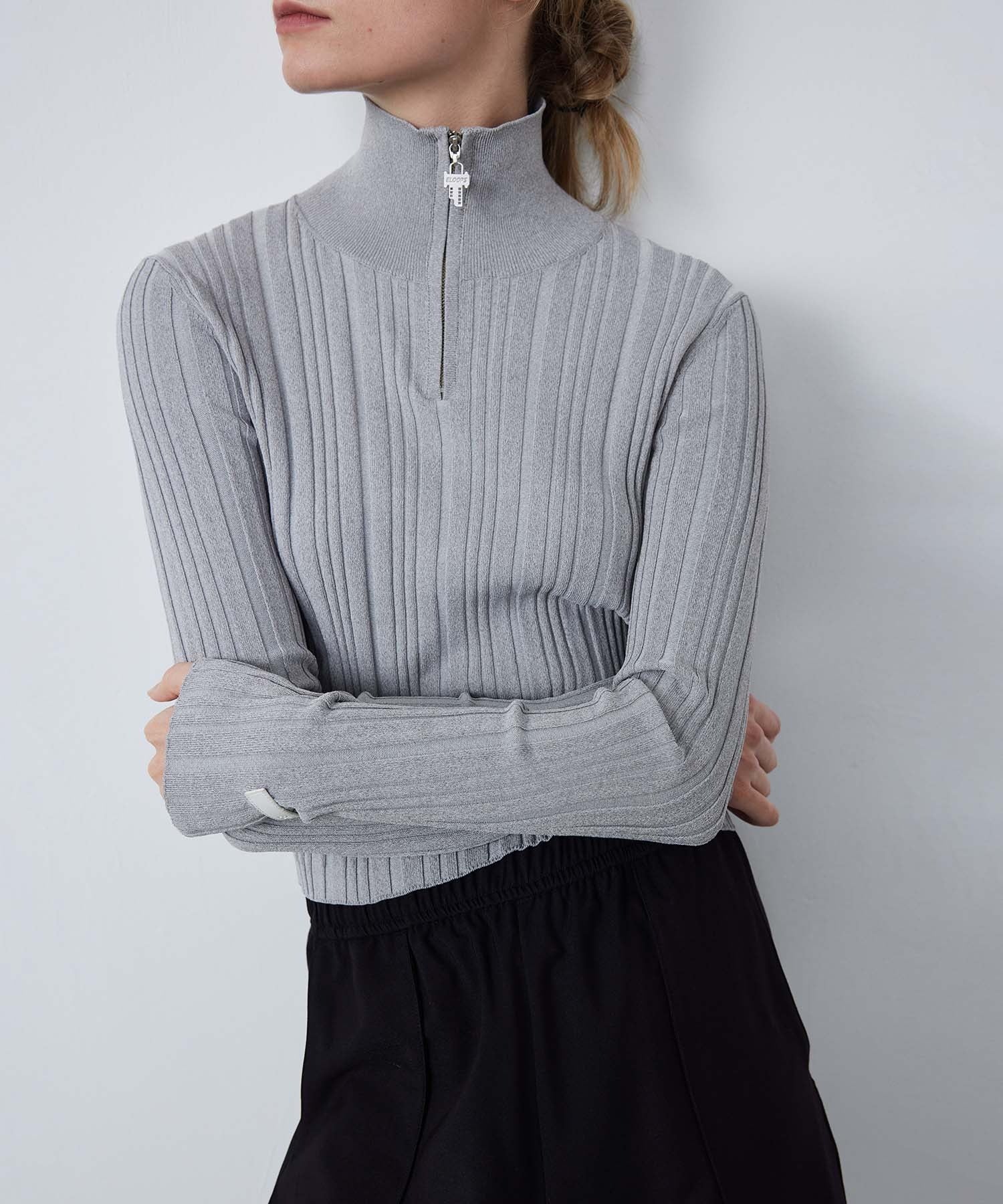 Half-Zip Ribbed Knit Pullover