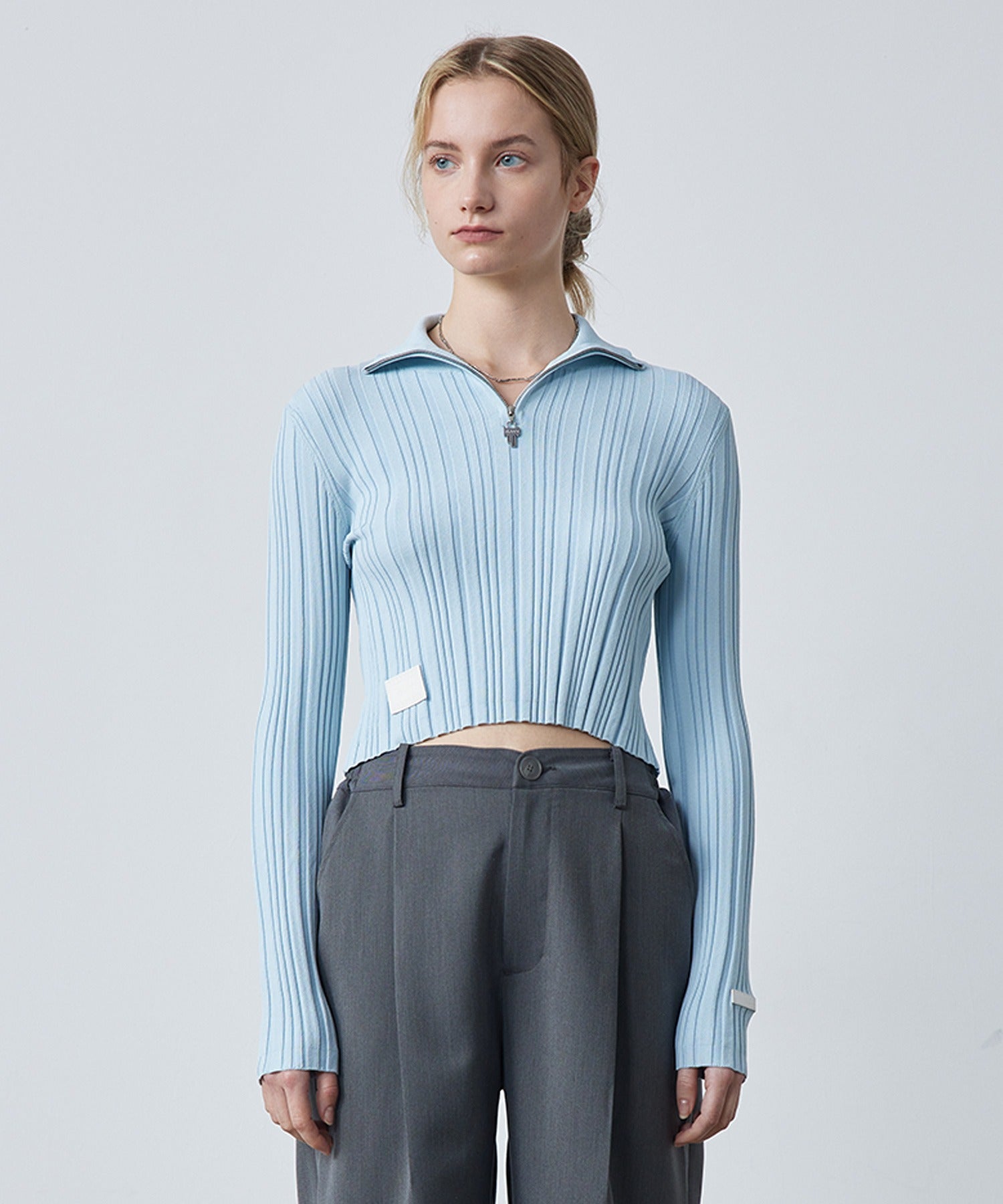 Half-Zip Ribbed Knit Pullover