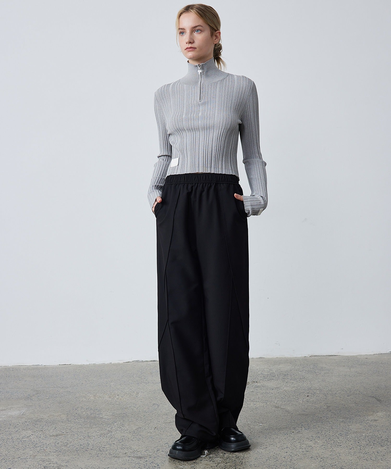 Half-Zip Ribbed Knit Pullover