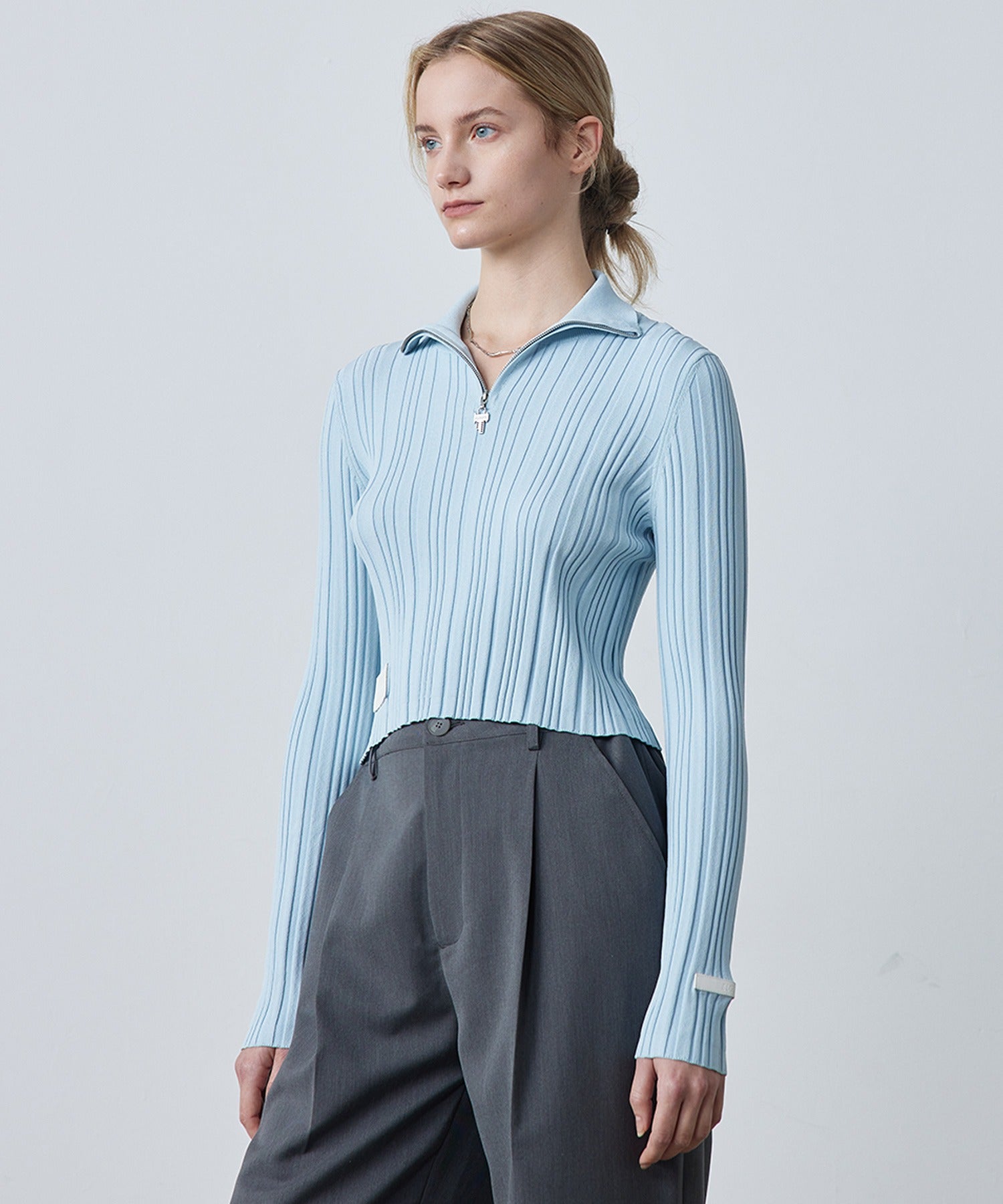 Half-Zip Ribbed Knit Pullover
