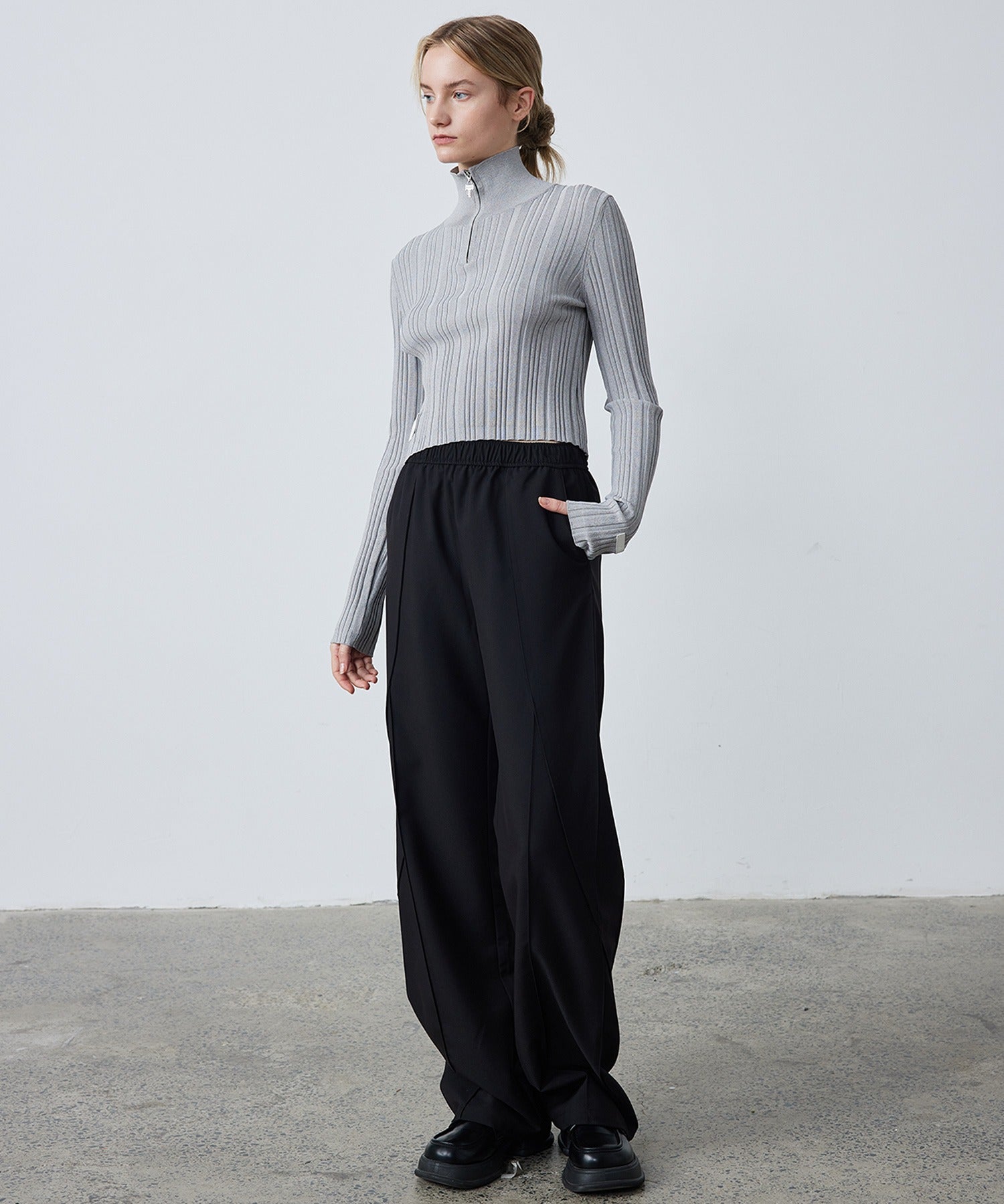 Half-Zip Ribbed Knit Pullover