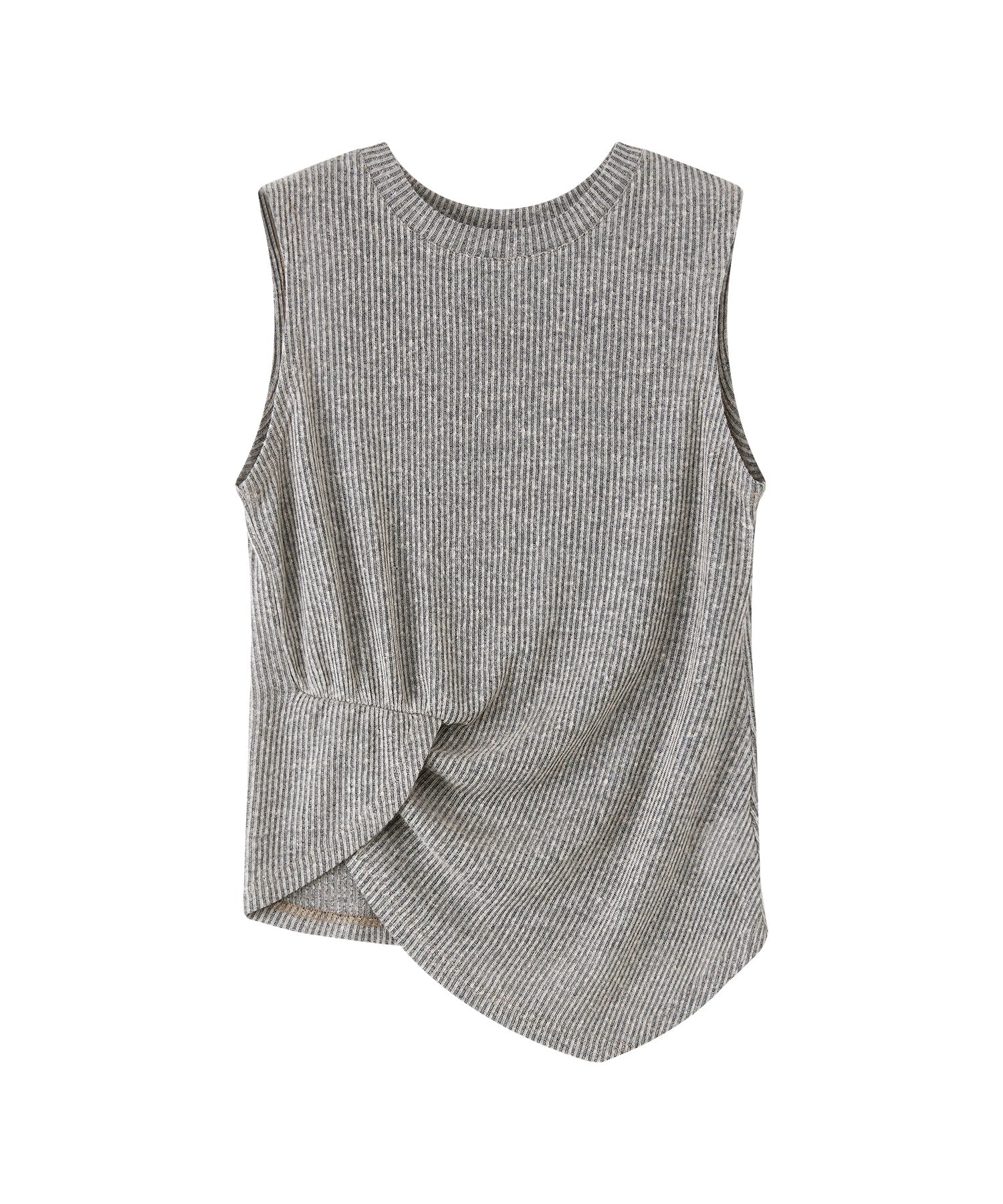 Linen Blend Sleeveless Knit Top with Deconstructed Tuck Design
