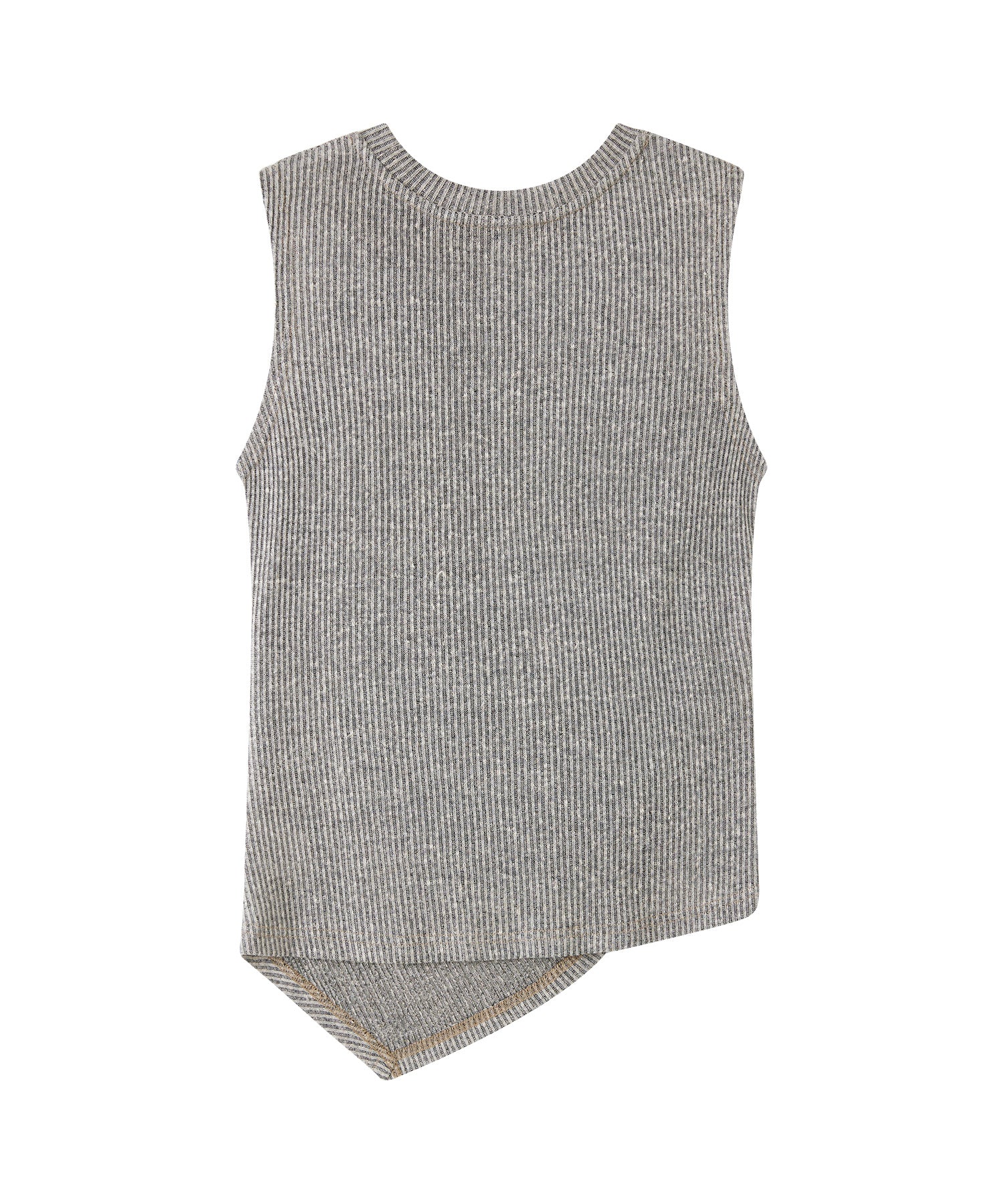 Linen Blend Sleeveless Knit Top with Deconstructed Tuck Design