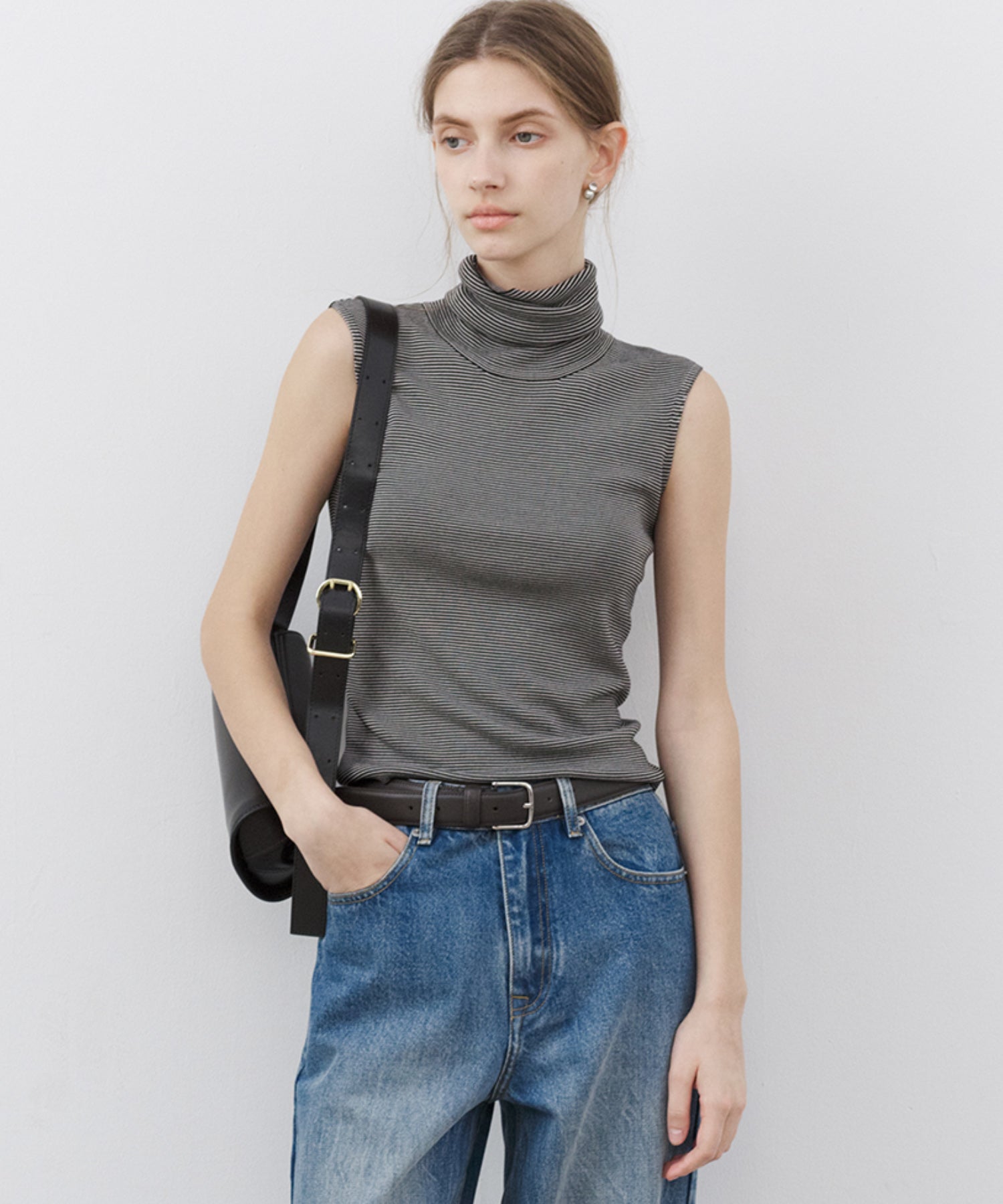 High-Neck Sleeveless Silk-Blend Knit Top