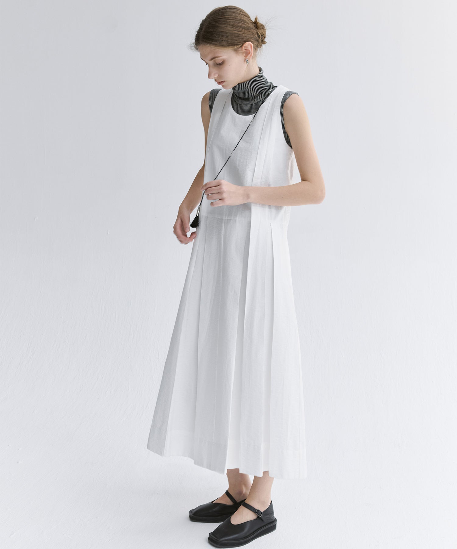 Volume Tuck White Dress