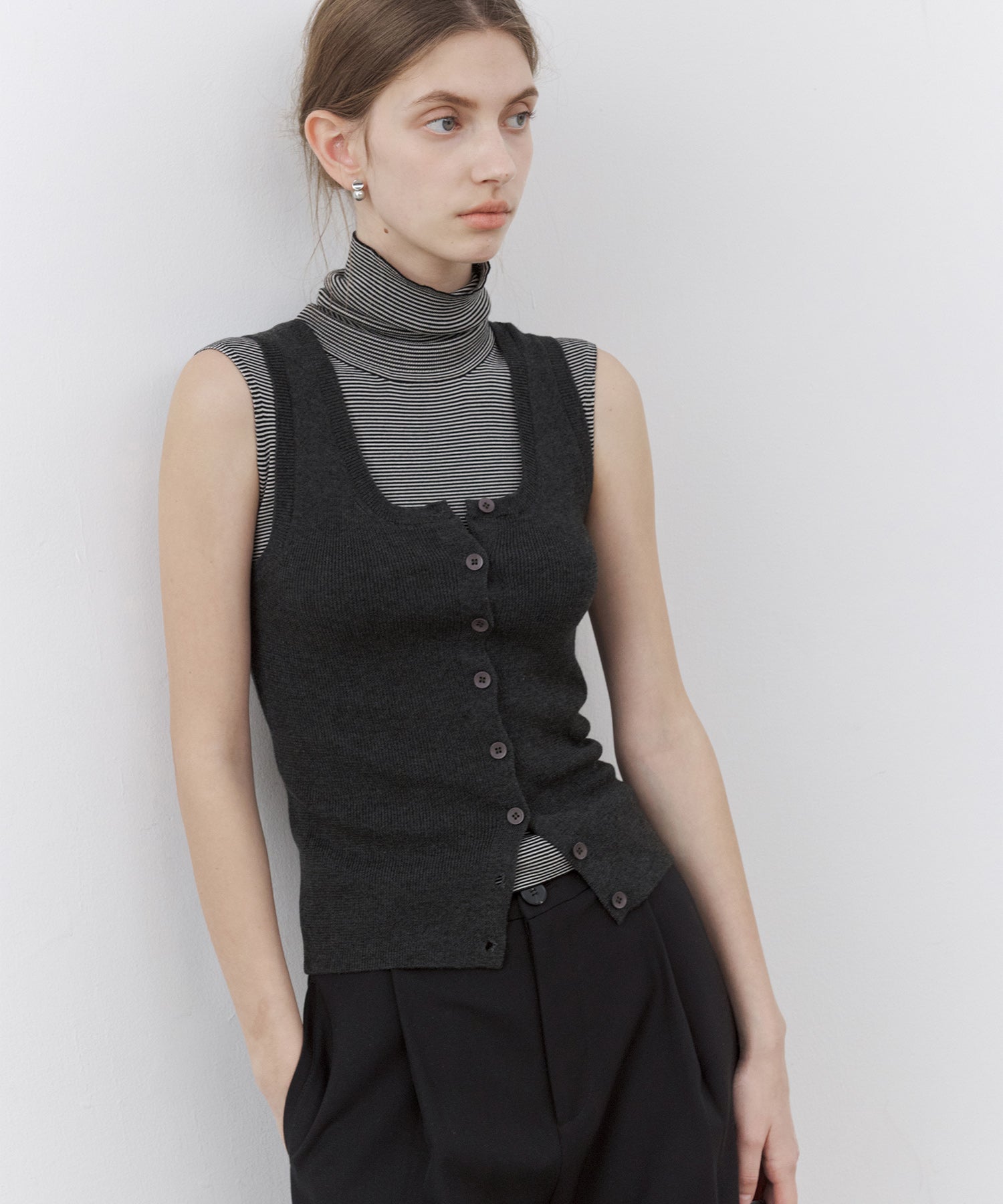 High-Neck Sleeveless Silk-Blend Knit Top