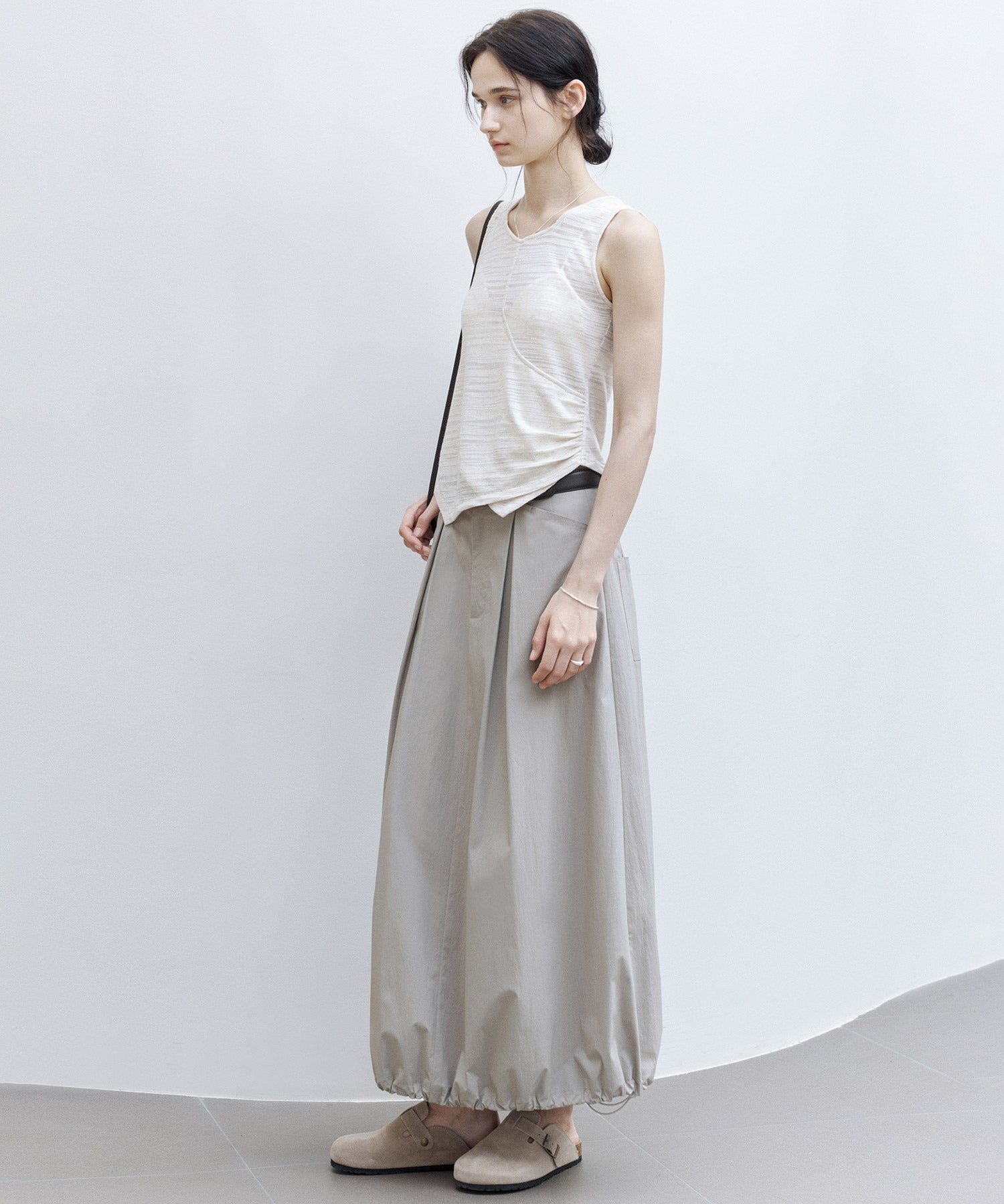 Asymmetric Hem Ruched Tank Top – Slim Fit & Deconstructed Design
