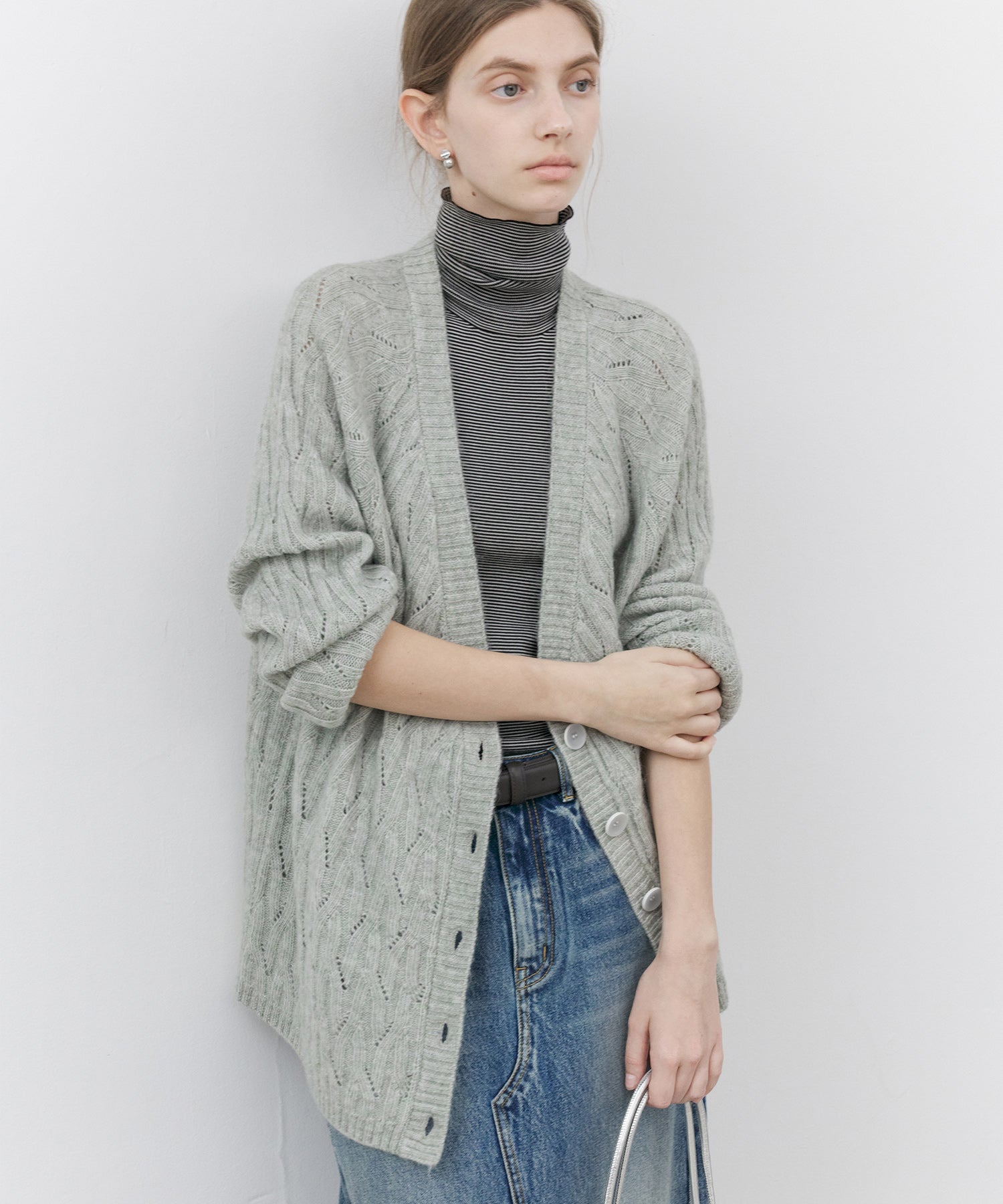 Wool-Blend Asymmetric Cable Knit Cardigan