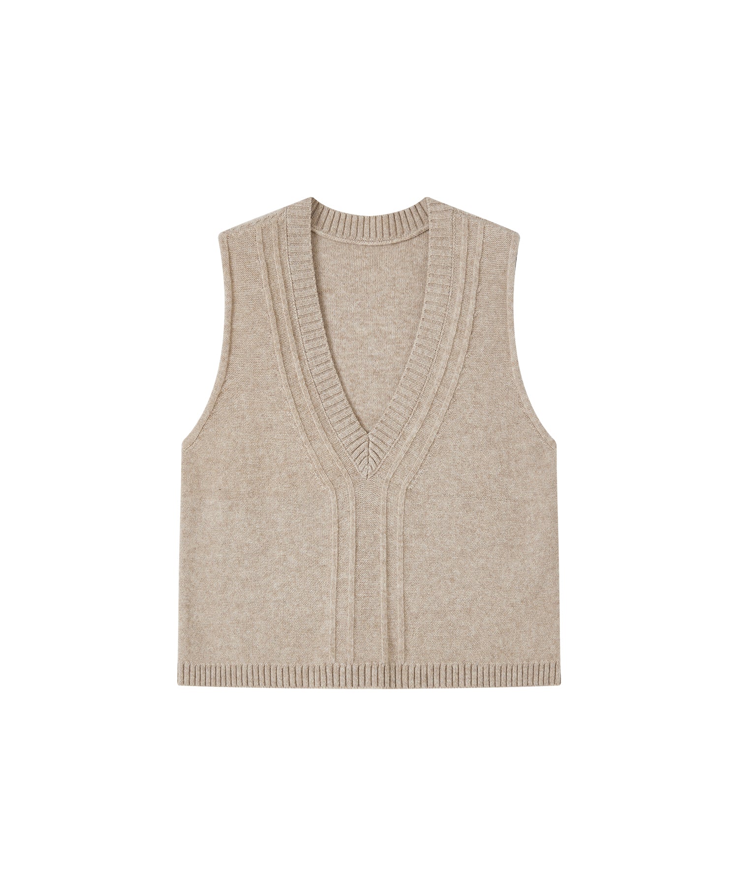 Deep V-Neck Wool Plain Knit Vest